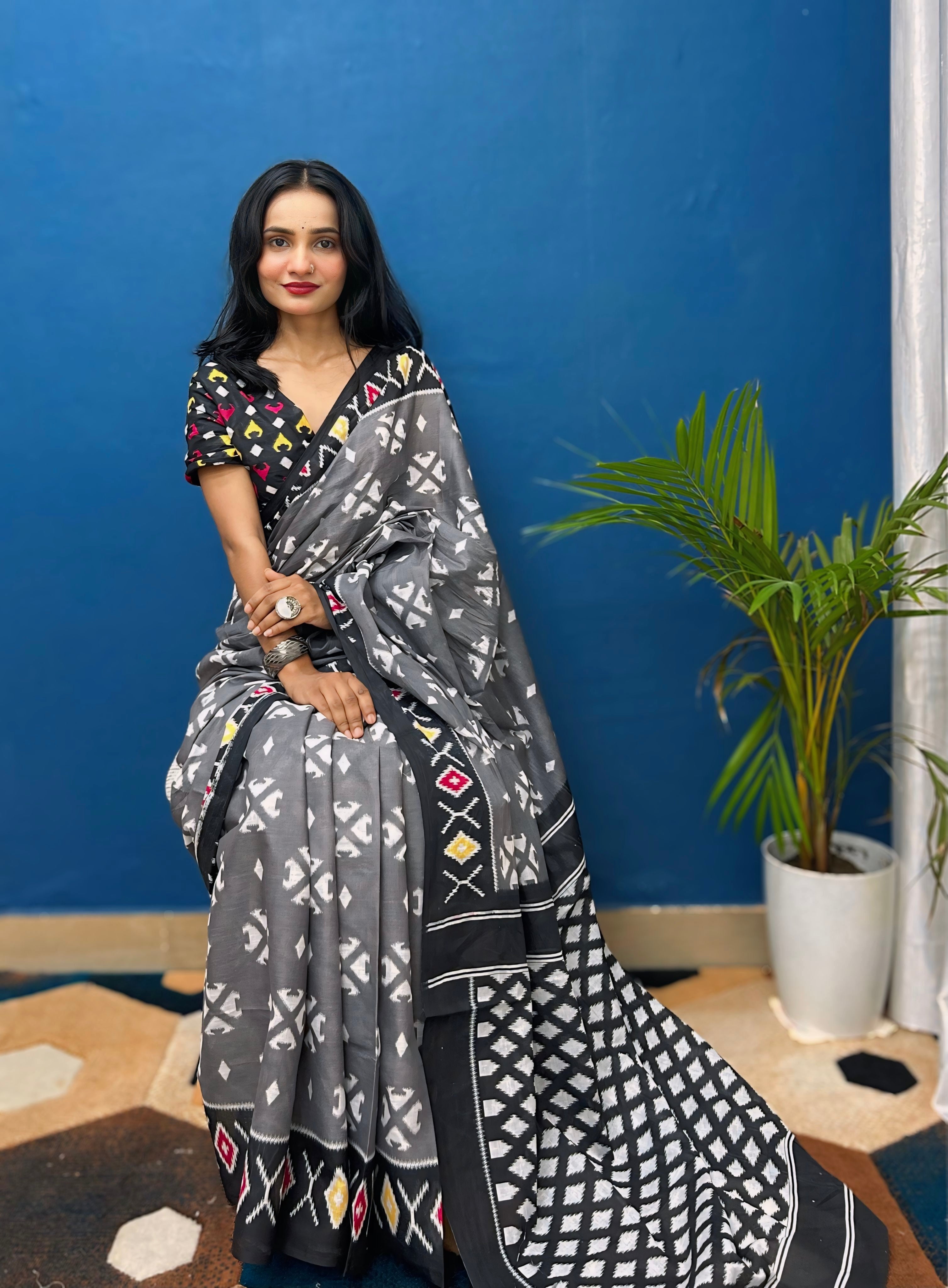 Beautiful Printed Soft Pure Cotton Saree With Unstitched Blouse.