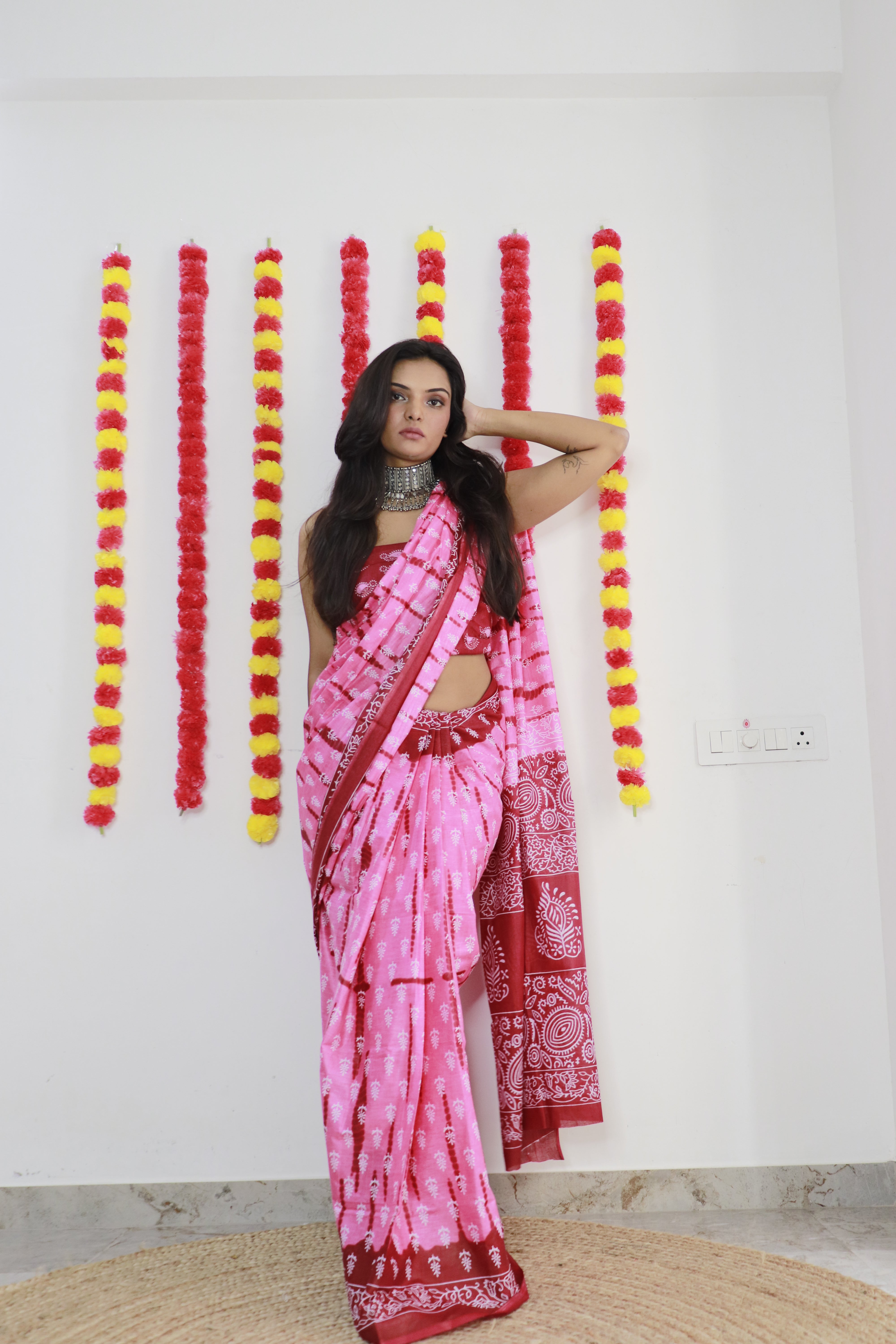 Printed Soft Pure Cotton Saree With Unstitched Blouse.