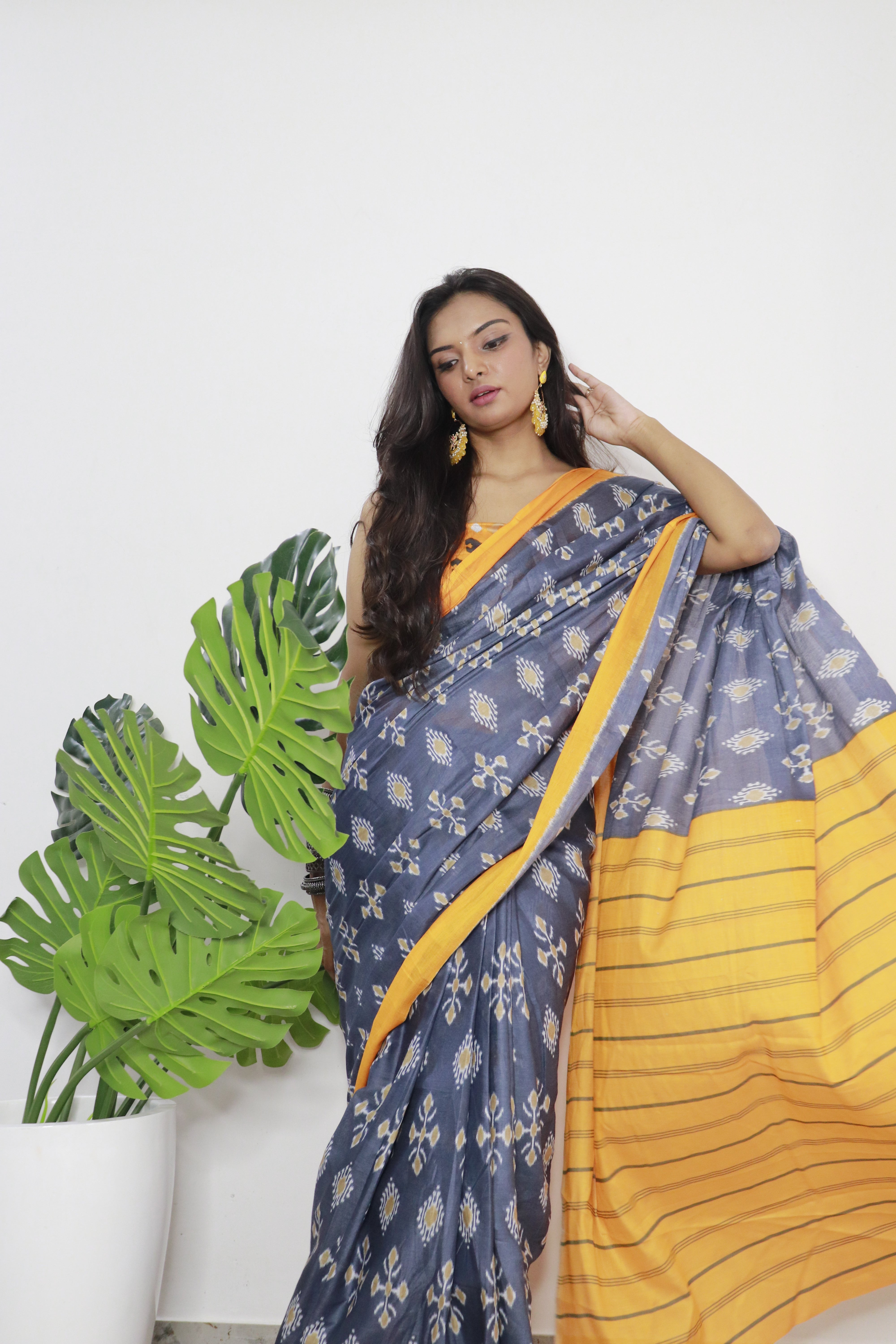 Beautiful Printed 100% Soft Pure Cotton Saree With Unstitched Blouse.