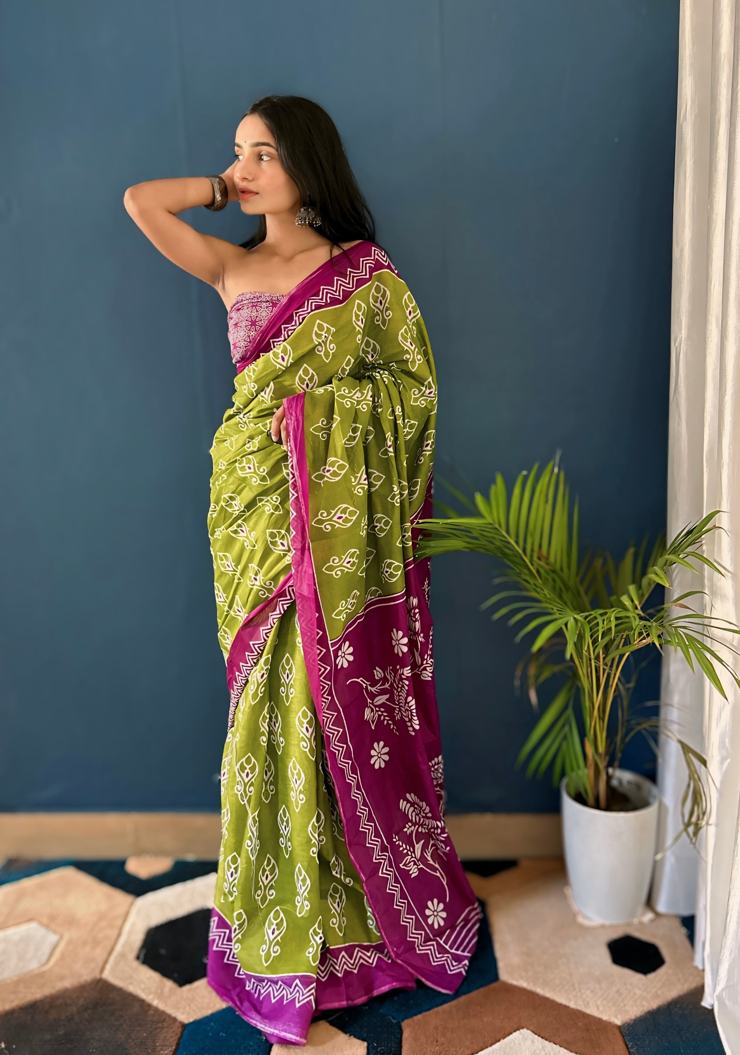 Beautiful Printed Soft Pure Cotton Saree With Unstitched Blouse.