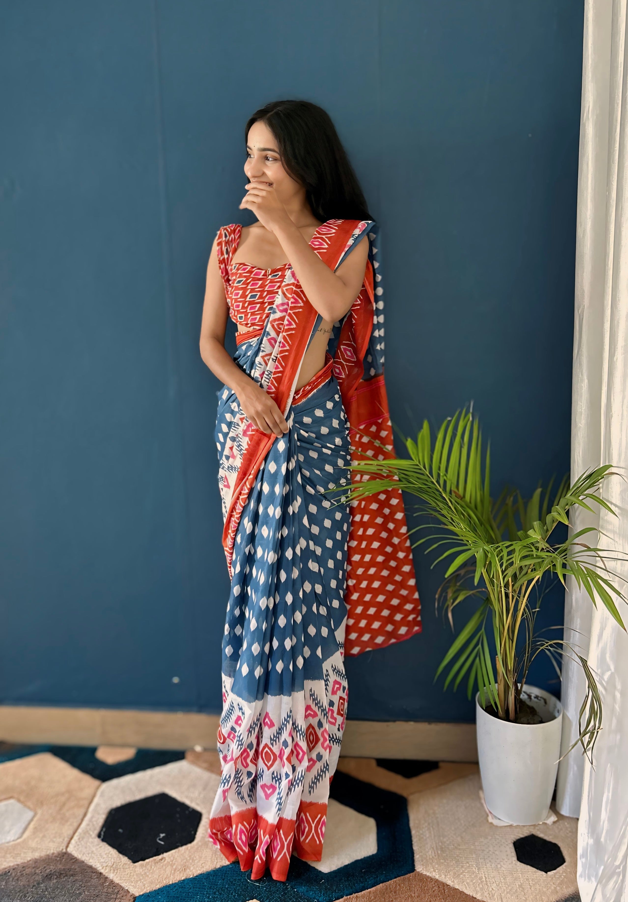 Beautiful Printed Soft Pure Cotton Saree With Unstitched Blouse.