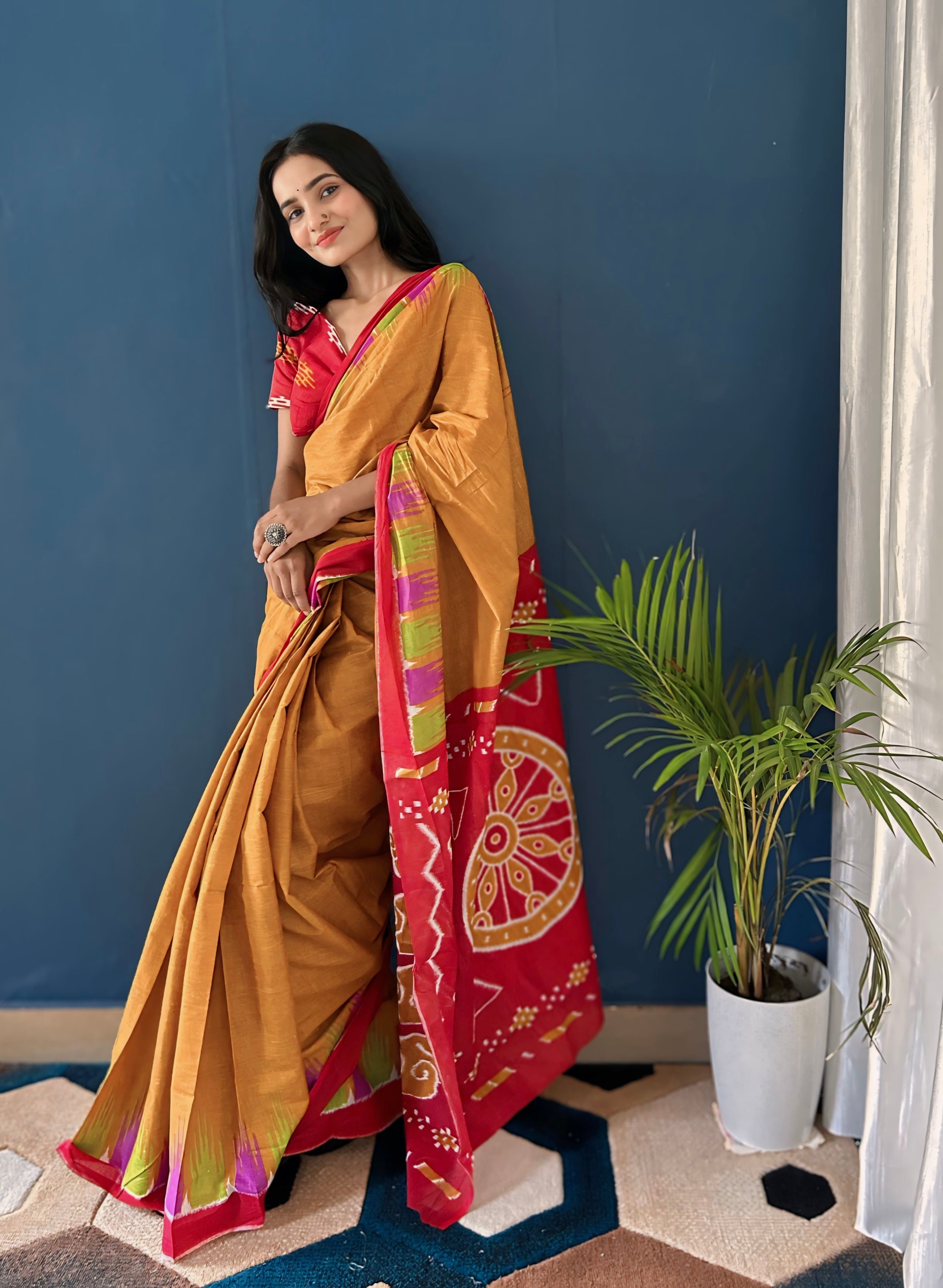 Beautiful Printed Soft Pure Cotton Saree With Unstitched Blouse.