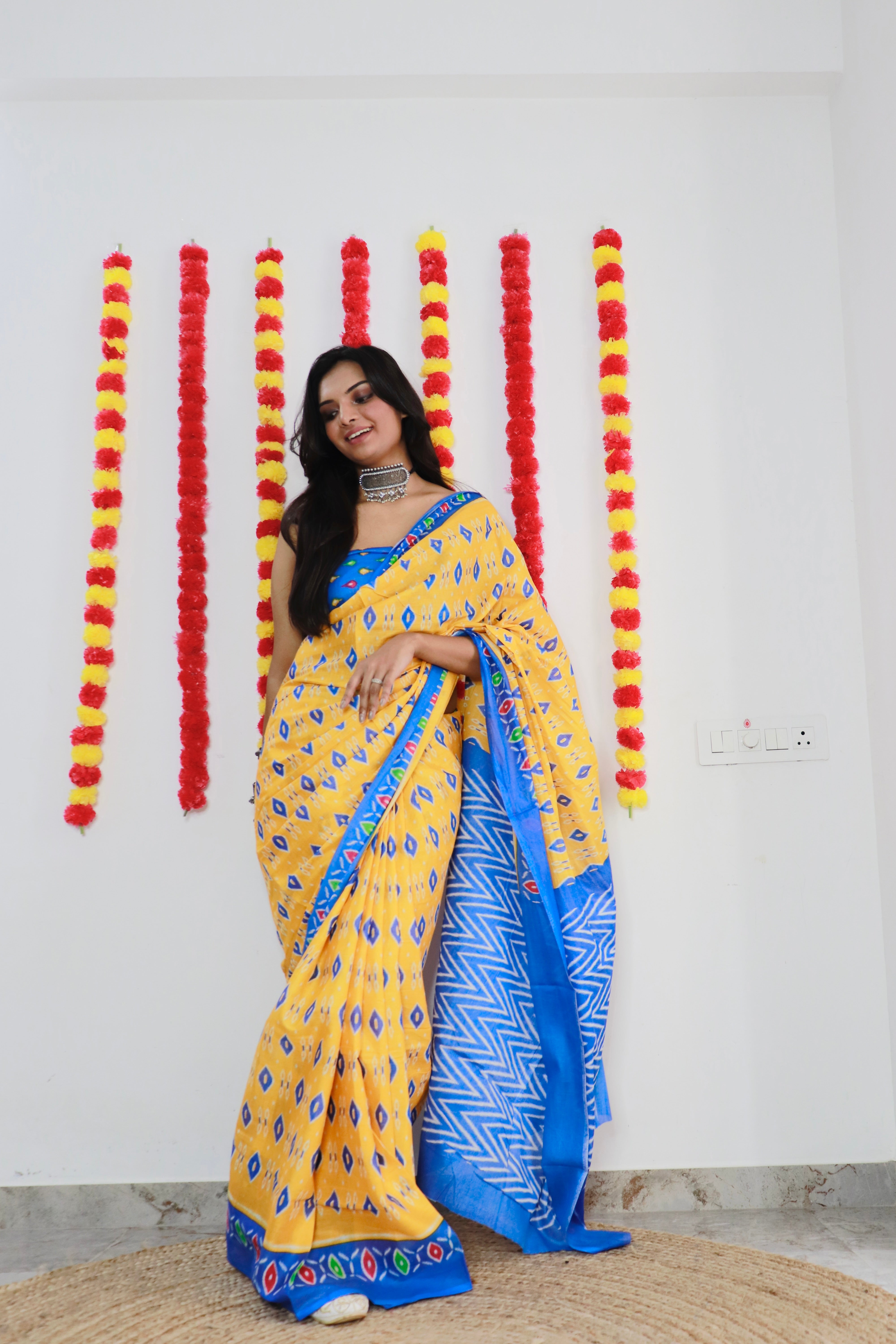 Printed Soft Pure Cotton Saree With Unstitched Blouse.