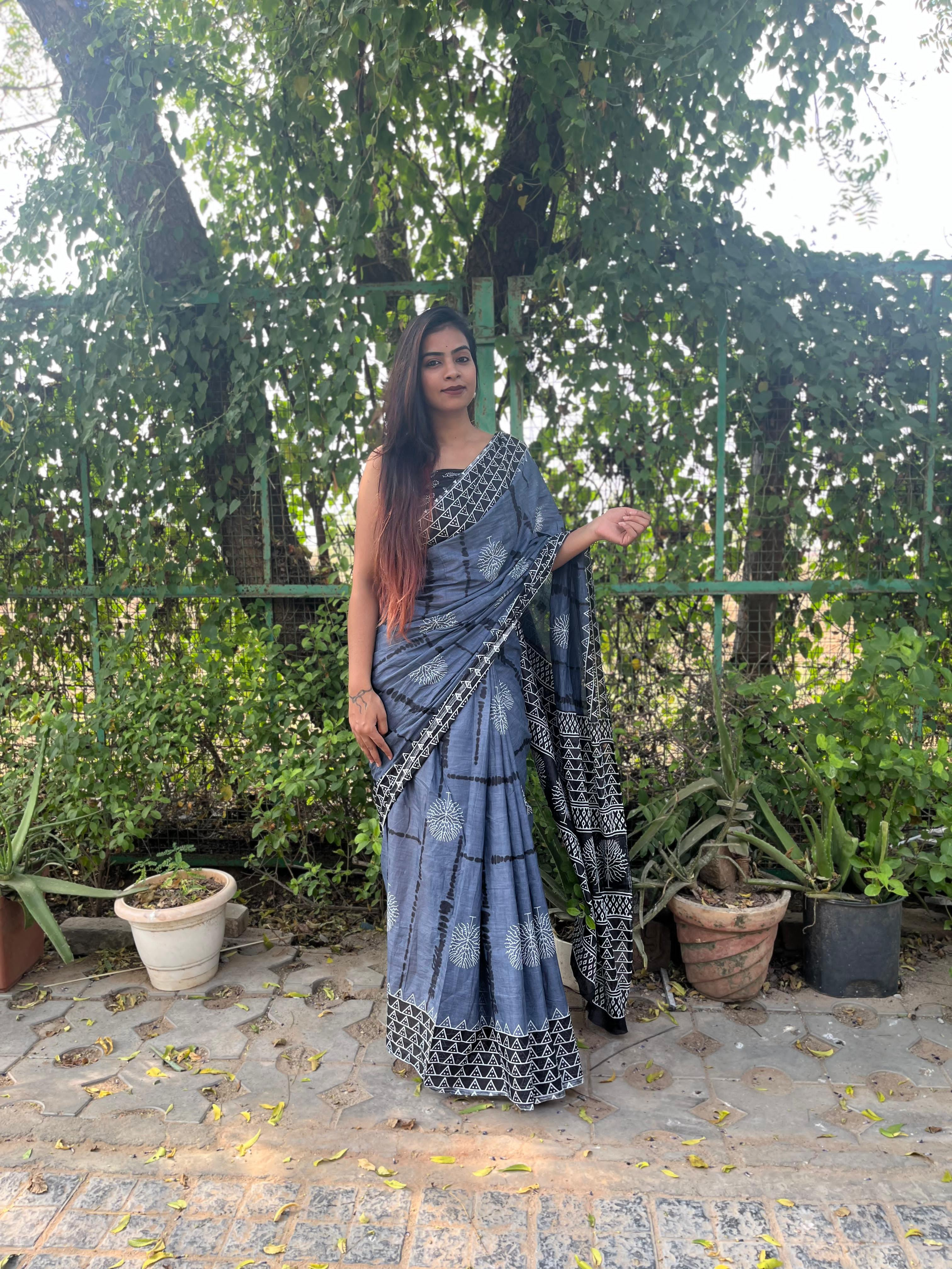 Printed Soft Pure Cotton Saree With Unstitched Blouse.