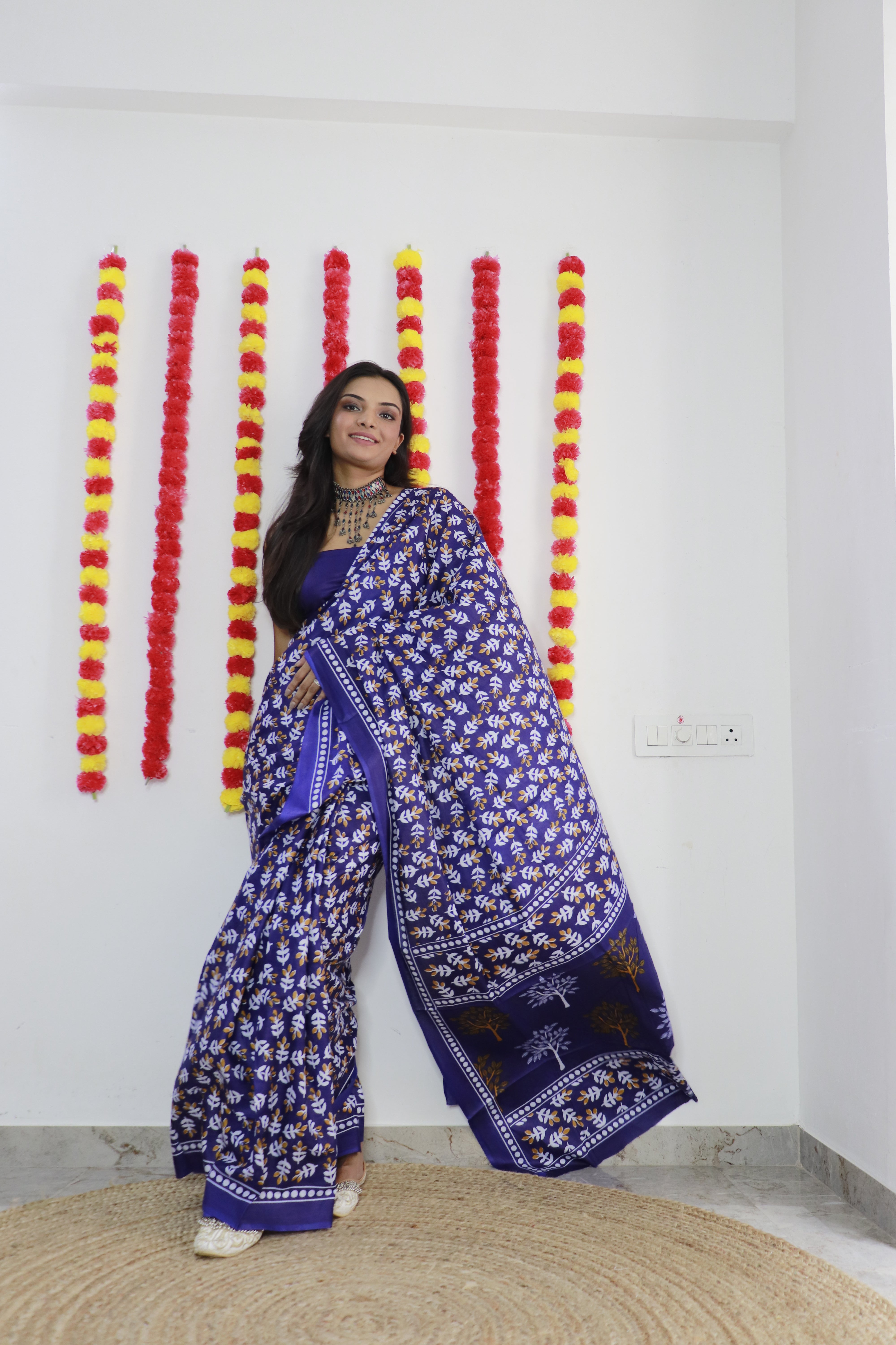 Printed Soft Pure Cotton Saree With Unstitched Blouse.