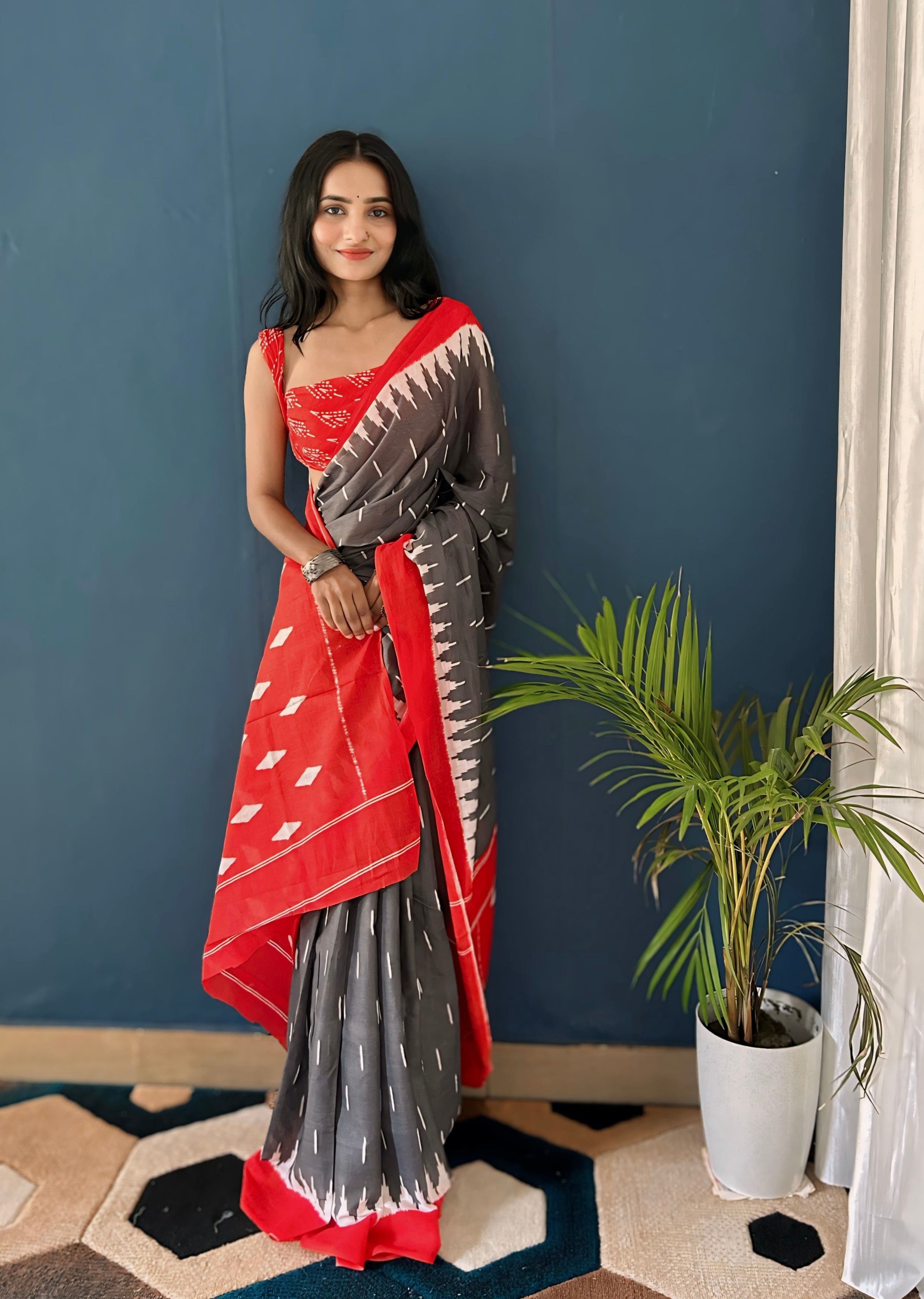 Beautiful Printed Soft Pure Cotton Saree With Unstitched Blouse.