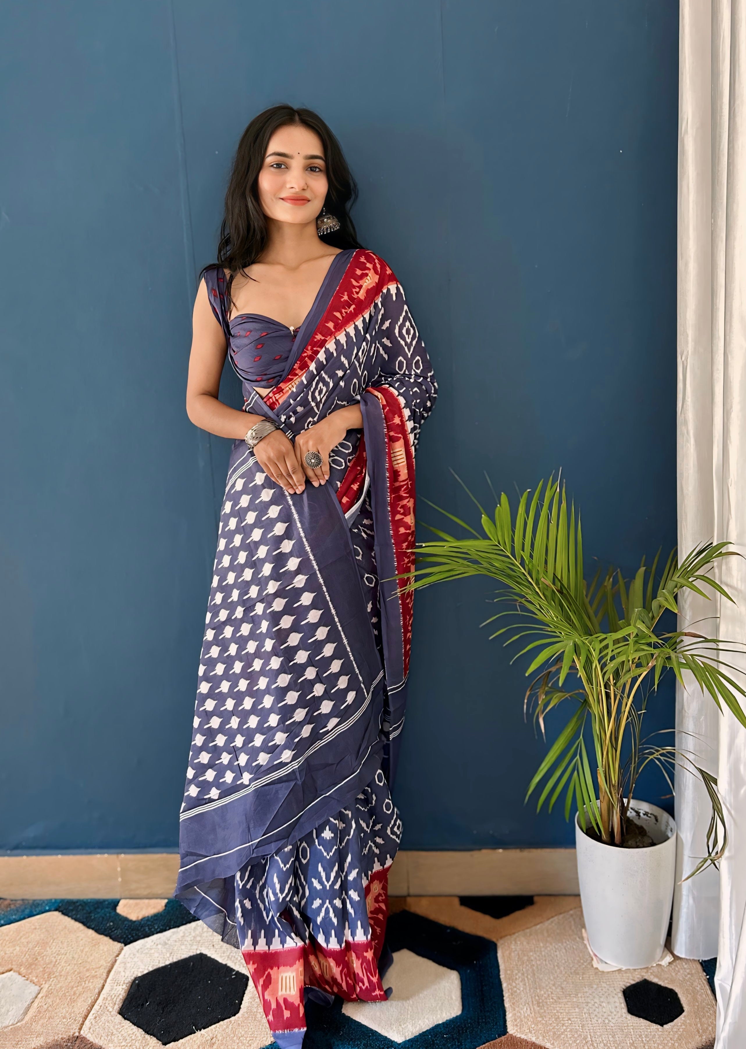 Beautiful Printed Soft Pure Cotton Saree With Unstitched Blouse.