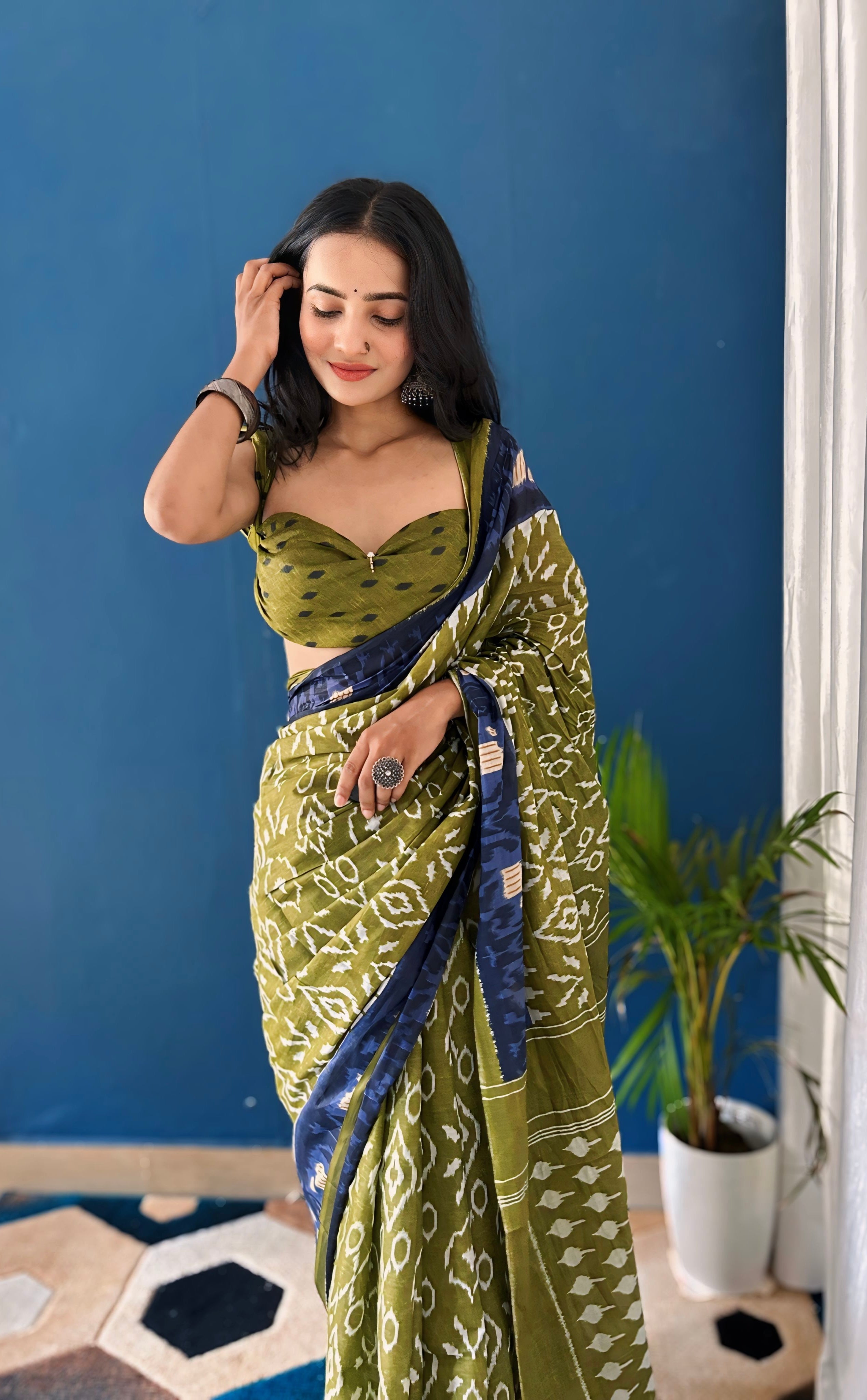 Beautiful Printed Soft Pure Cotton Saree With Unstitched Blouse.