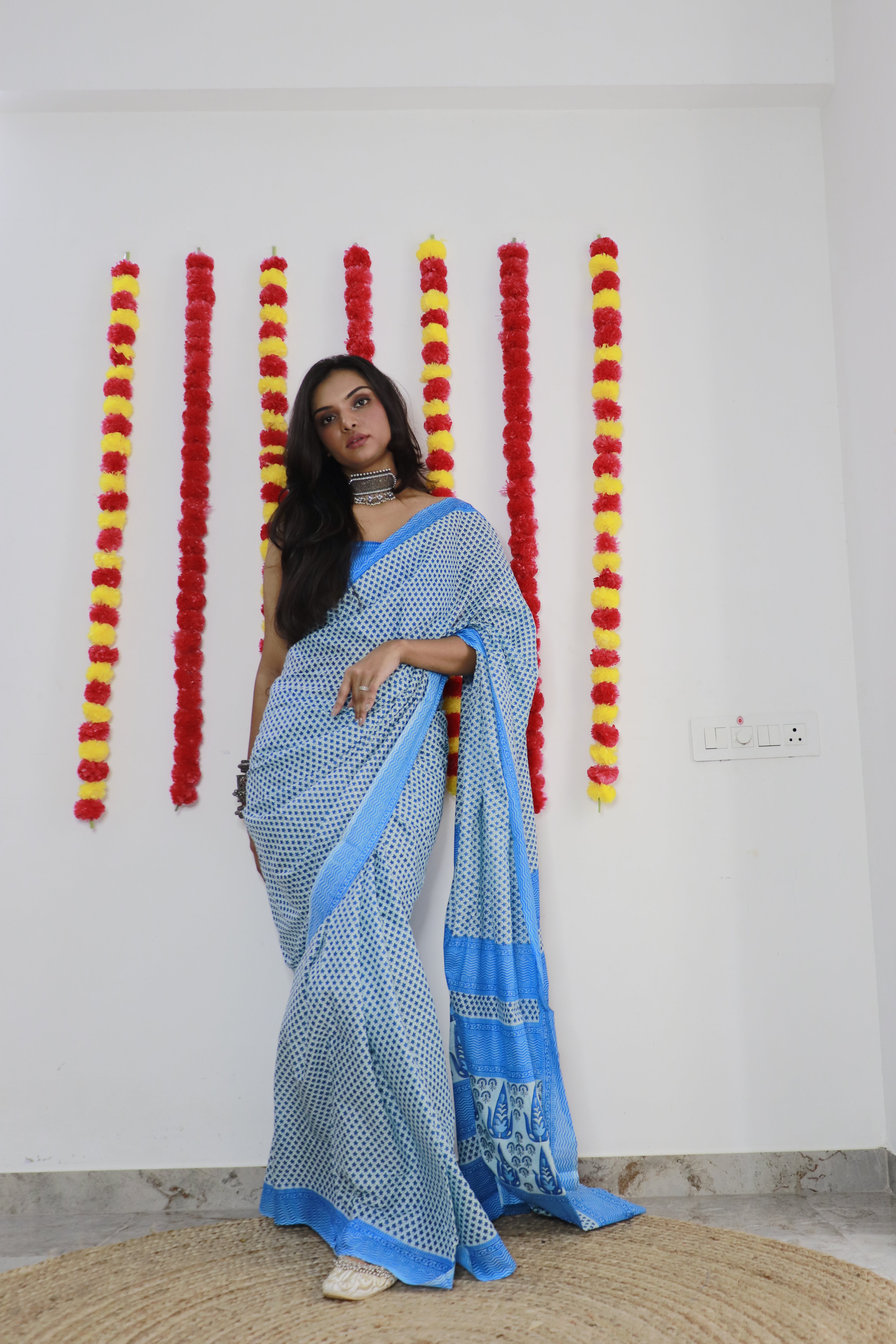 Printed Soft Pure Cotton Saree With Unstitched Blouse.