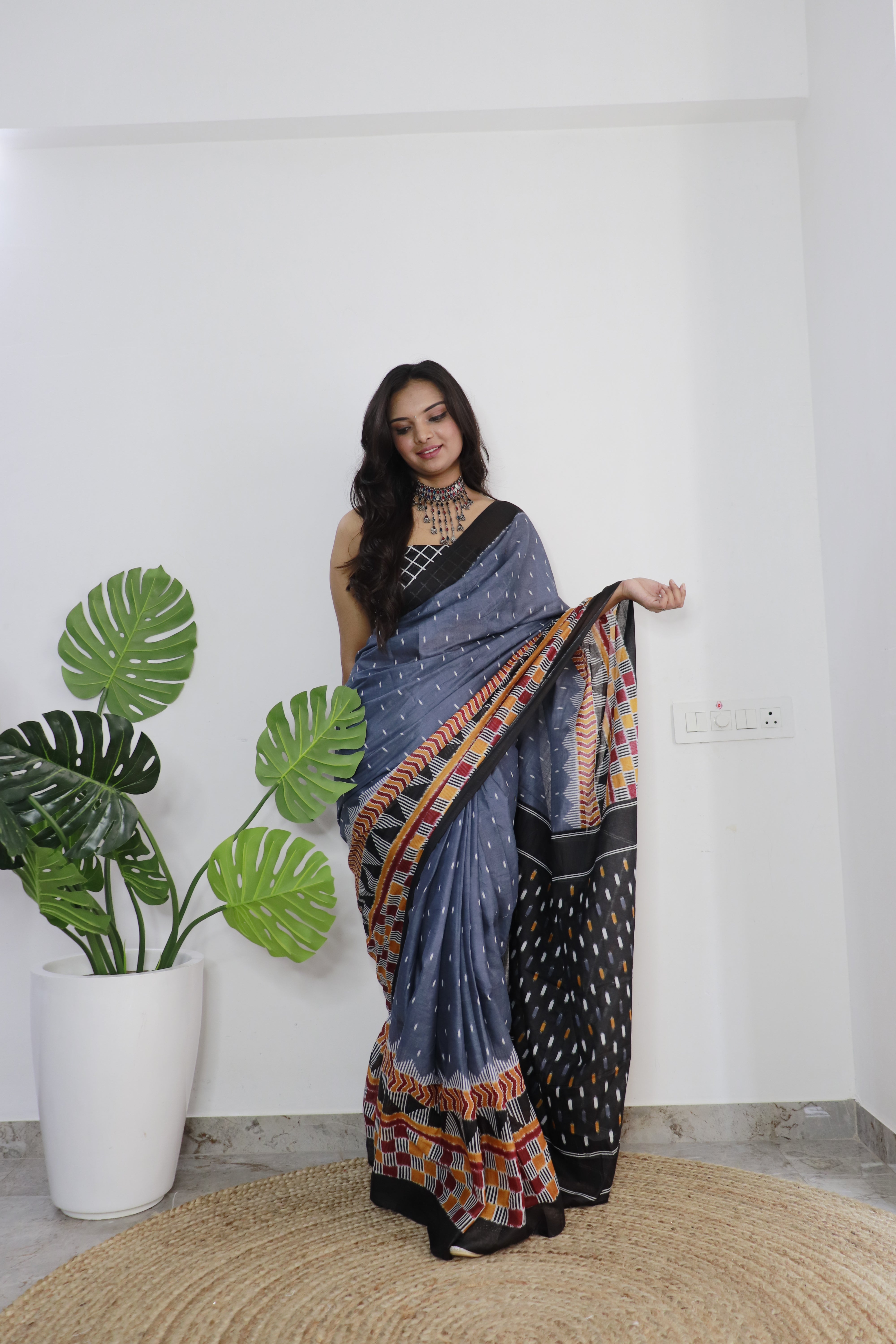 Printed Soft Pure Cotton Saree With Unstitched Blouse.