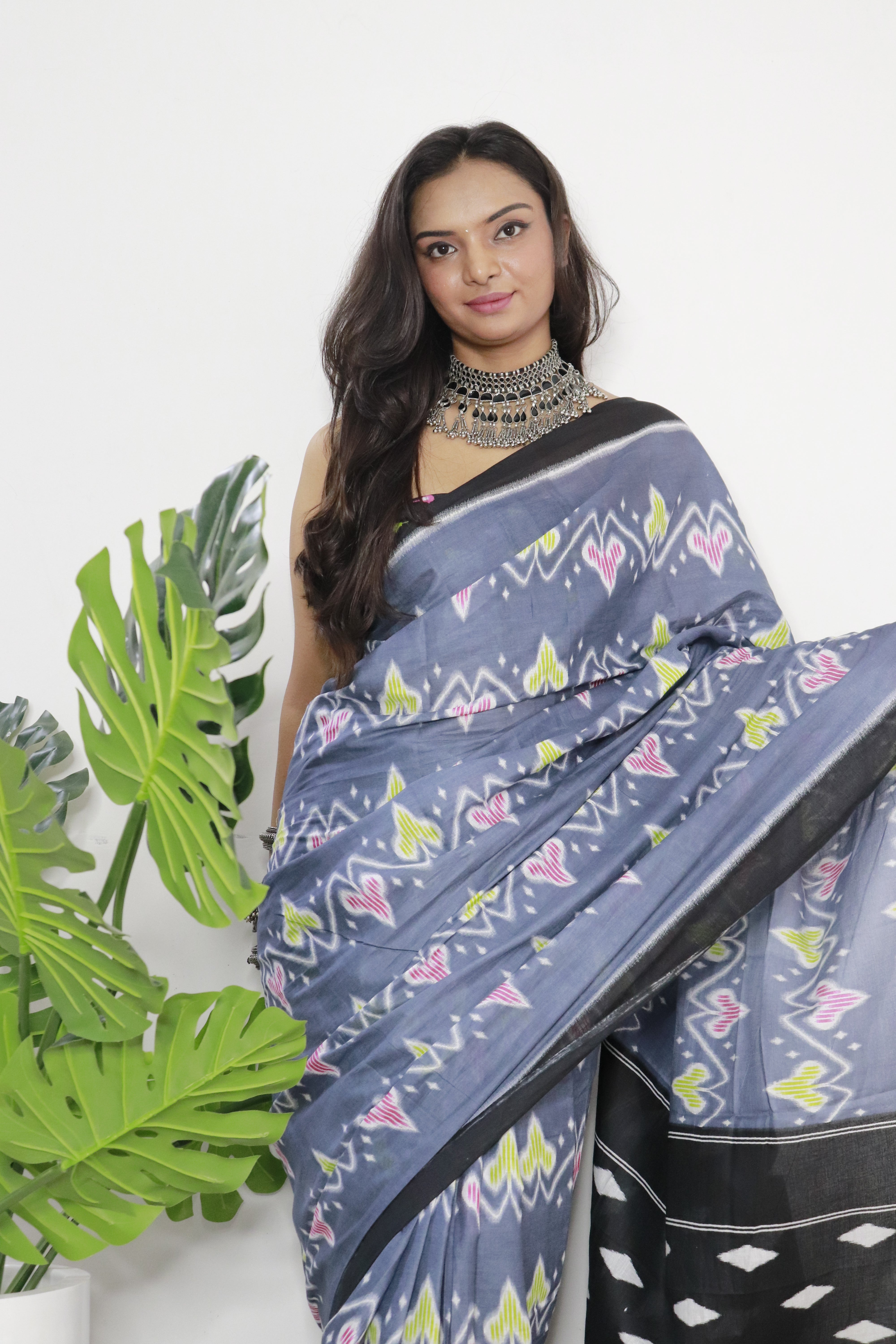 Printed Soft Pure Cotton Saree With Unstitched Blouse.