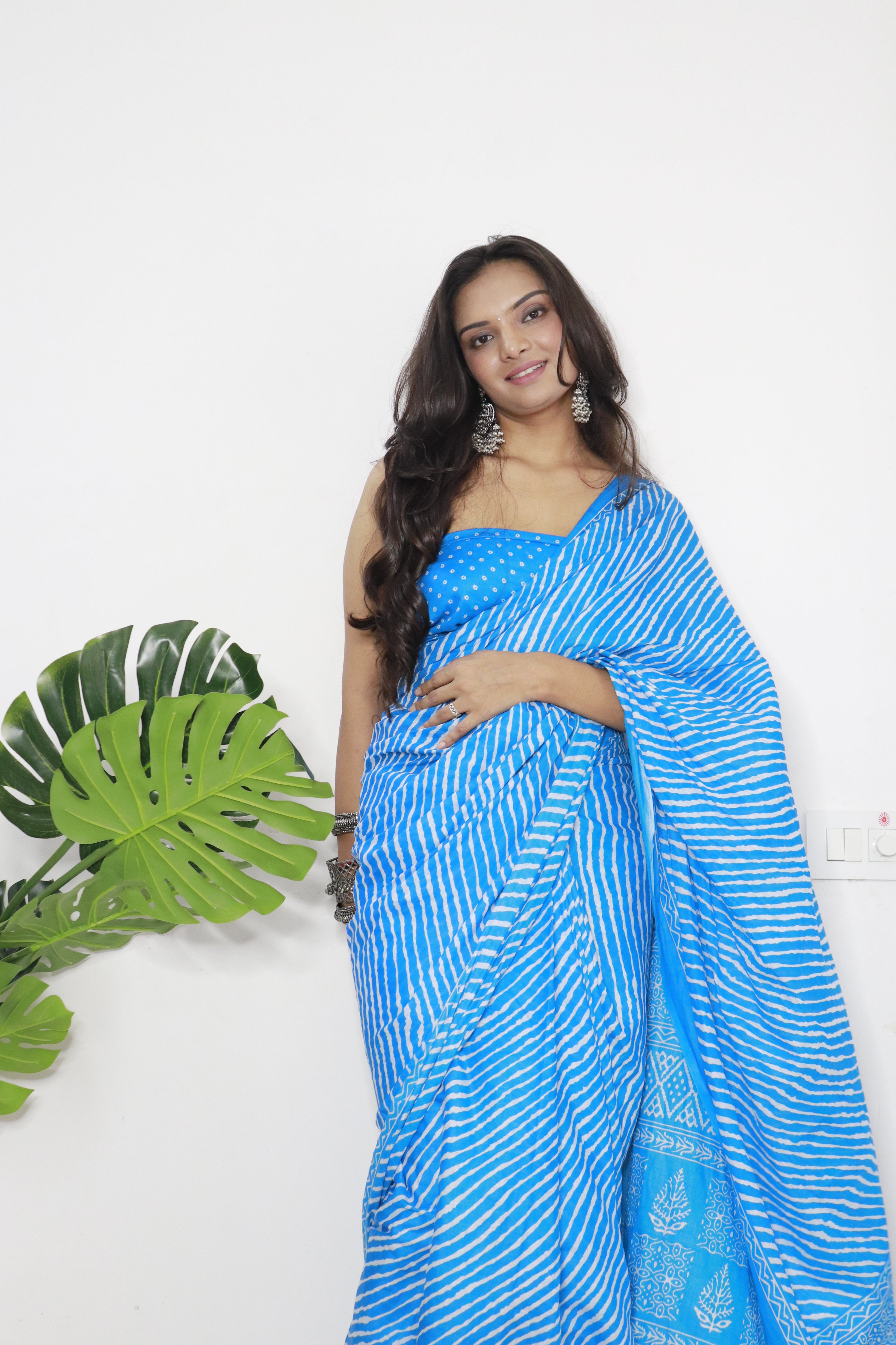 Printed Soft Pure Cotton Saree With Unstitched Blouse.