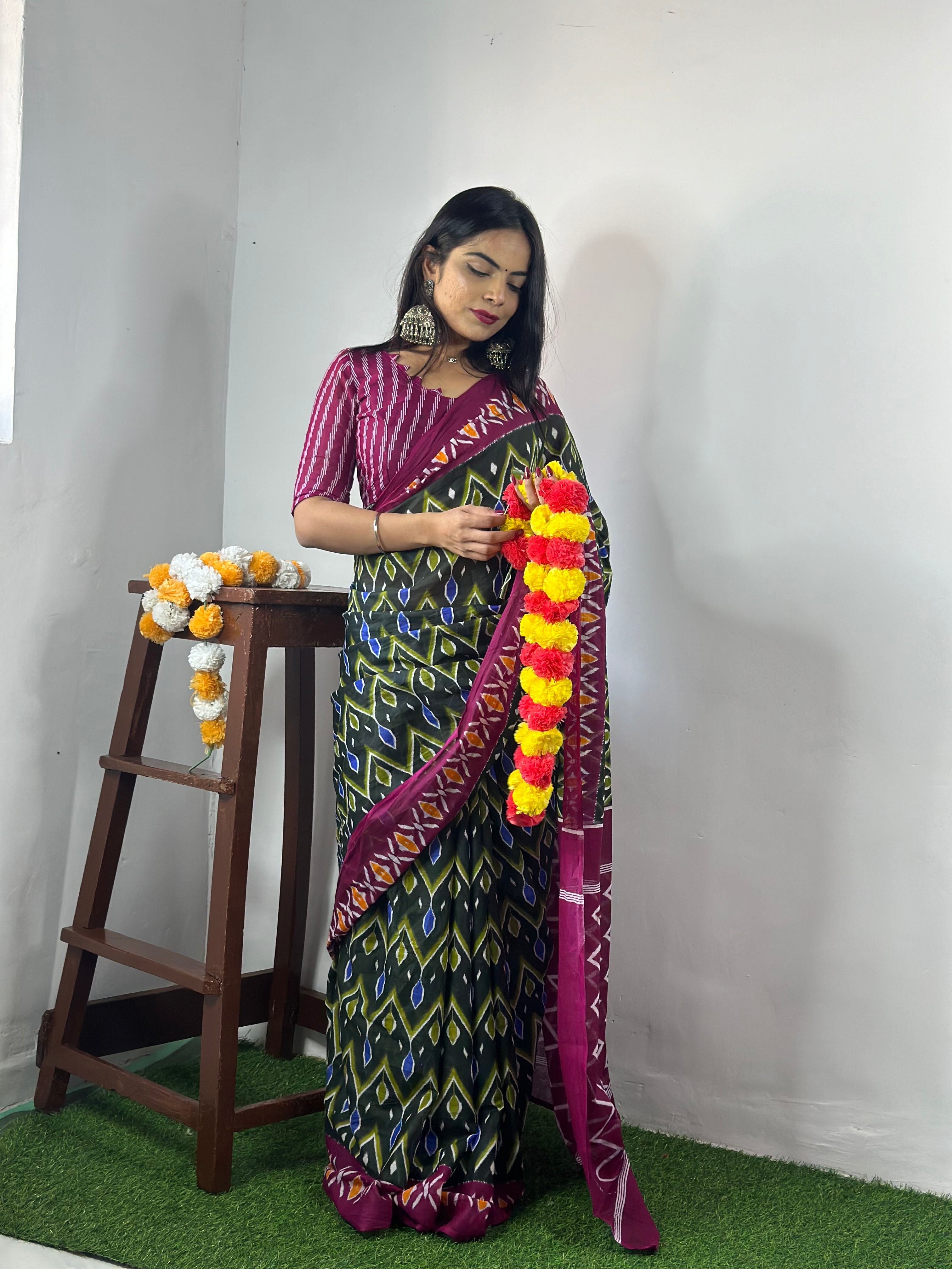 Beautiful Printed Soft Pure Cotton Saree With Unstitched Blouse.