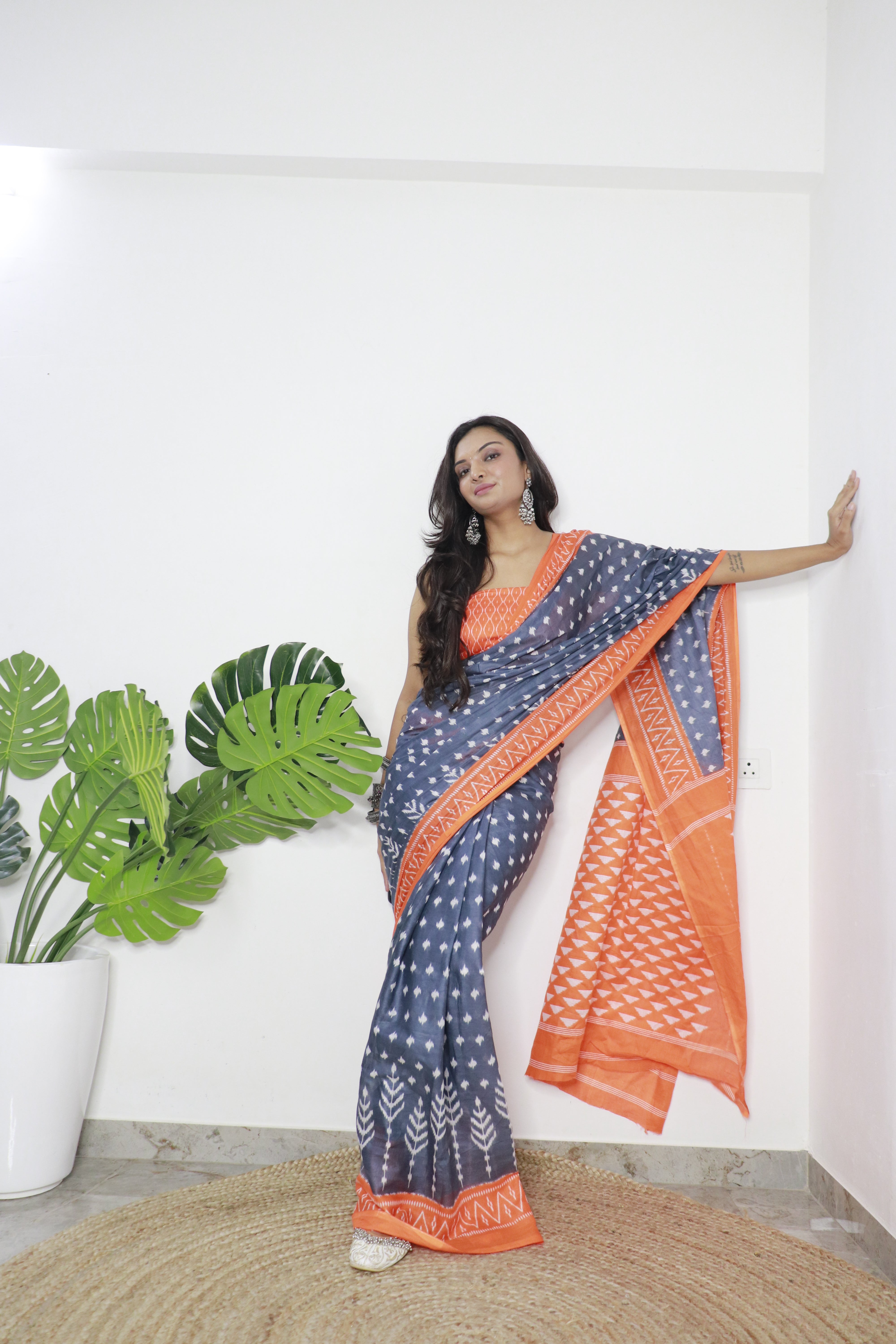 Printed Soft Pure Cotton Saree With Unstitched Blouse.