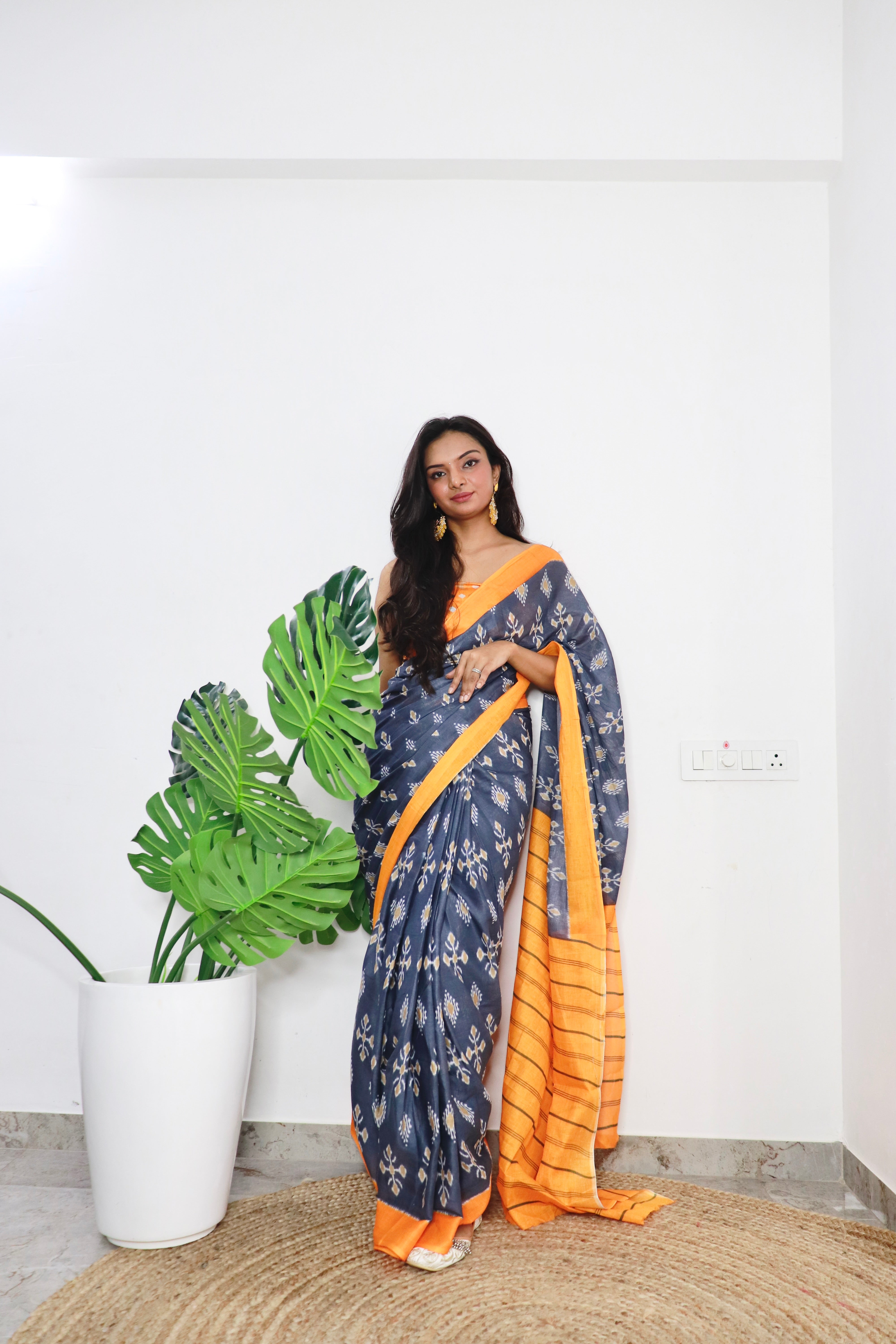 Beautiful Printed 100% Soft Pure Cotton Saree With Unstitched Blouse.