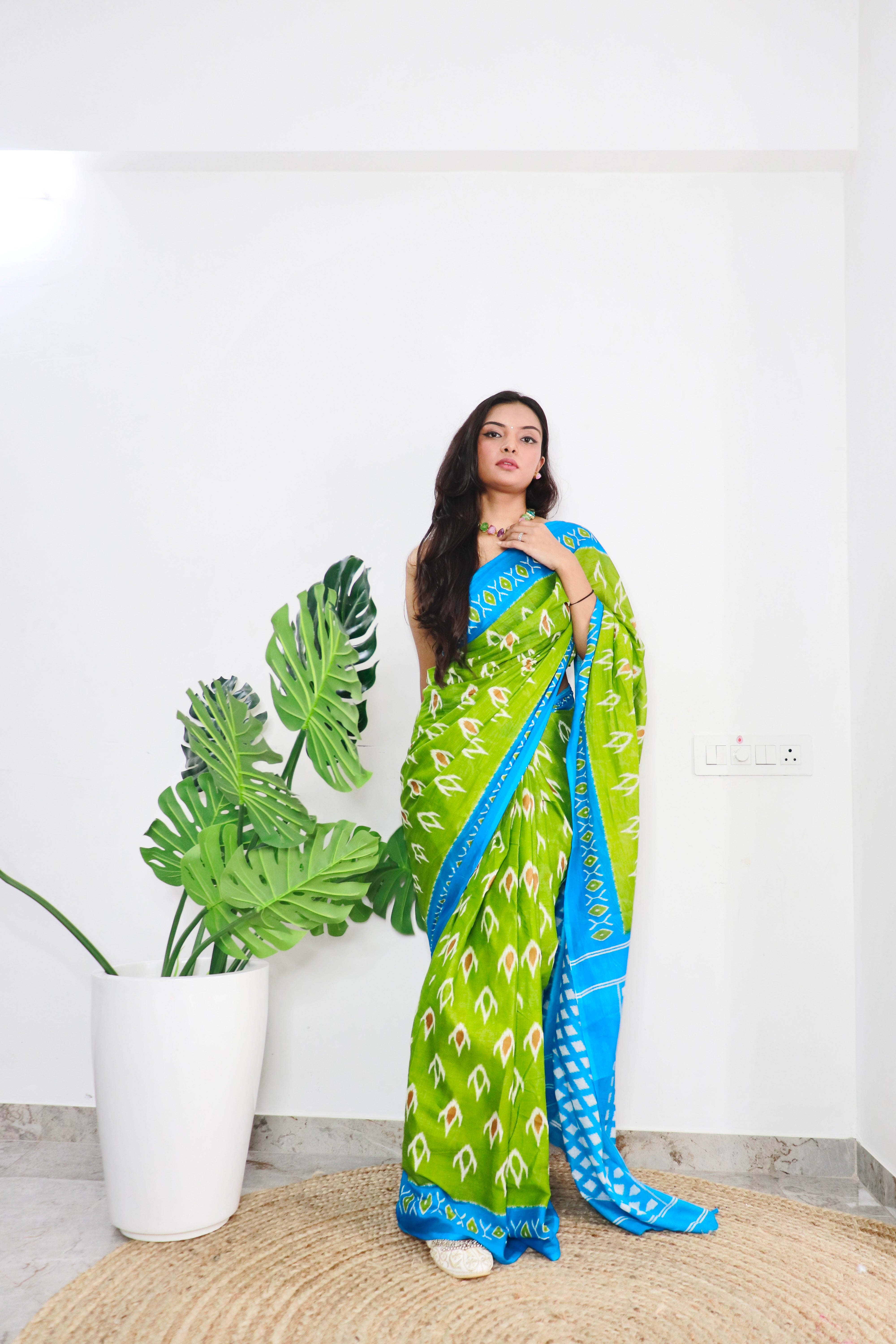 Perrot Printed 100% Soft Pure Cotton Saree With Unstitched Blouse.