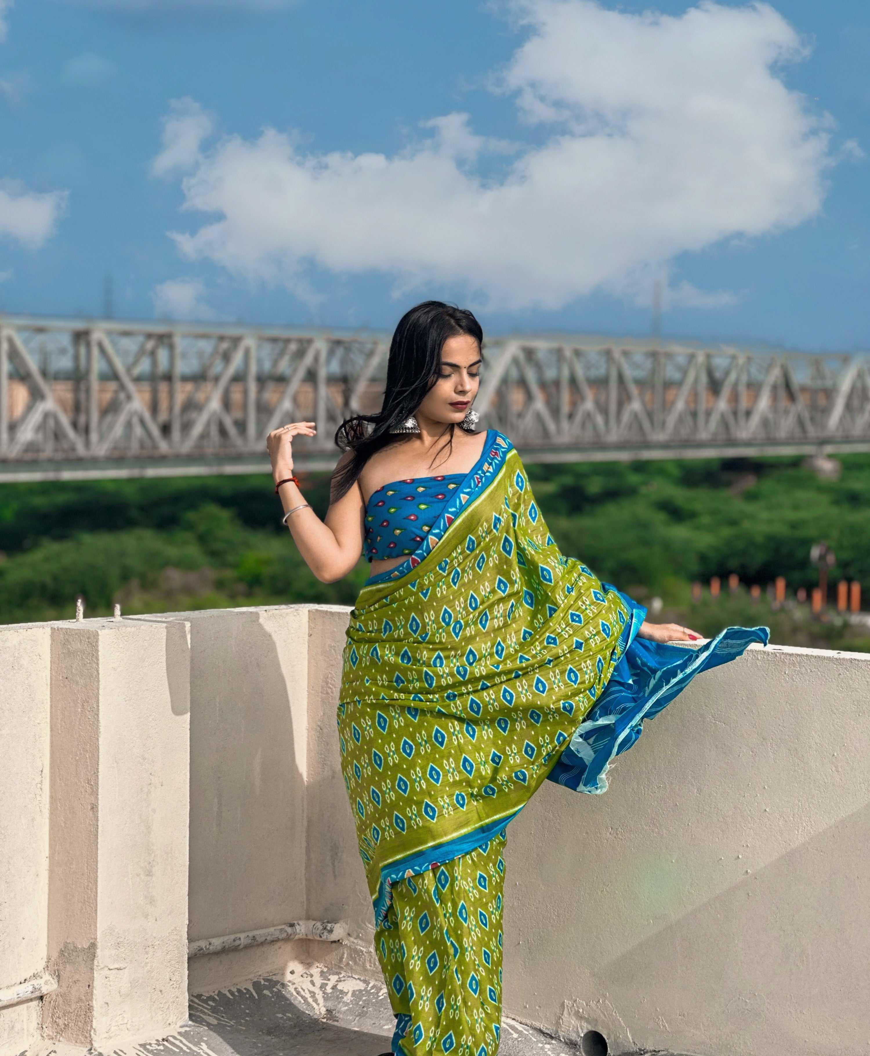 Beautiful Printed Soft Pure Cotton Saree With Unstitched Blouse.