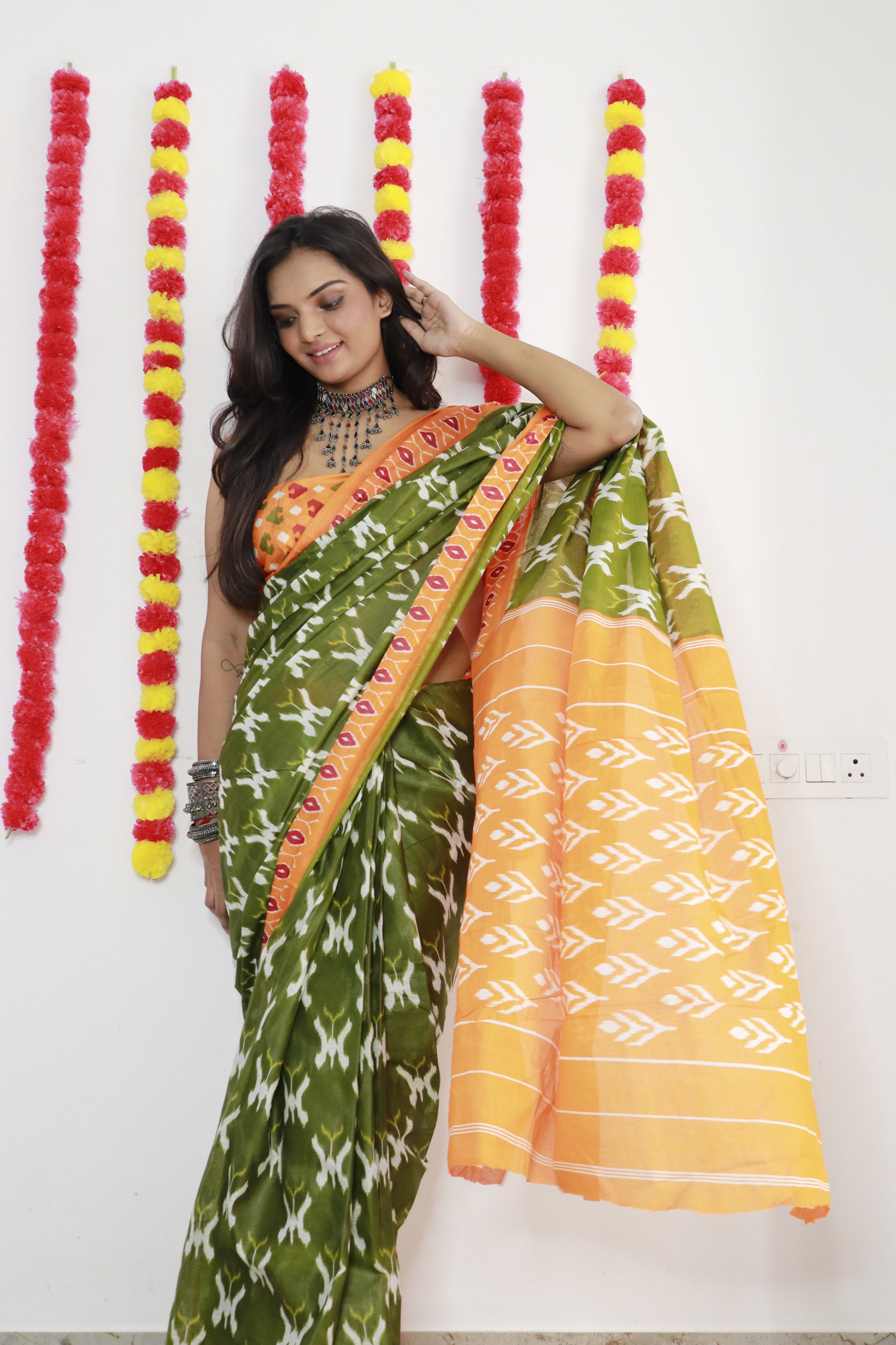 Printed Soft Pure Cotton Saree With Unstitched Blouse.