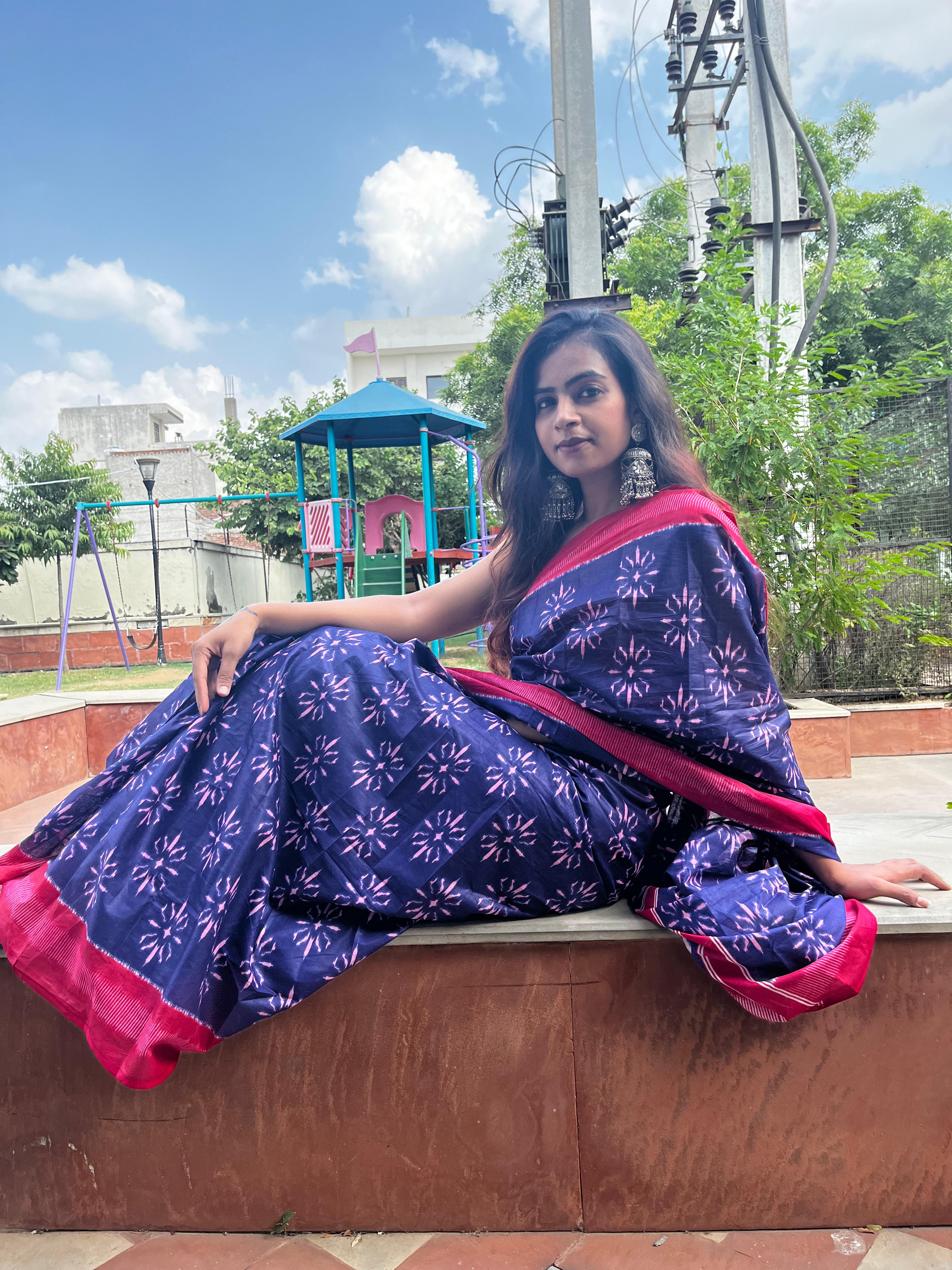 Printed Soft Pure Cotton Saree With Unstitched Blouse.