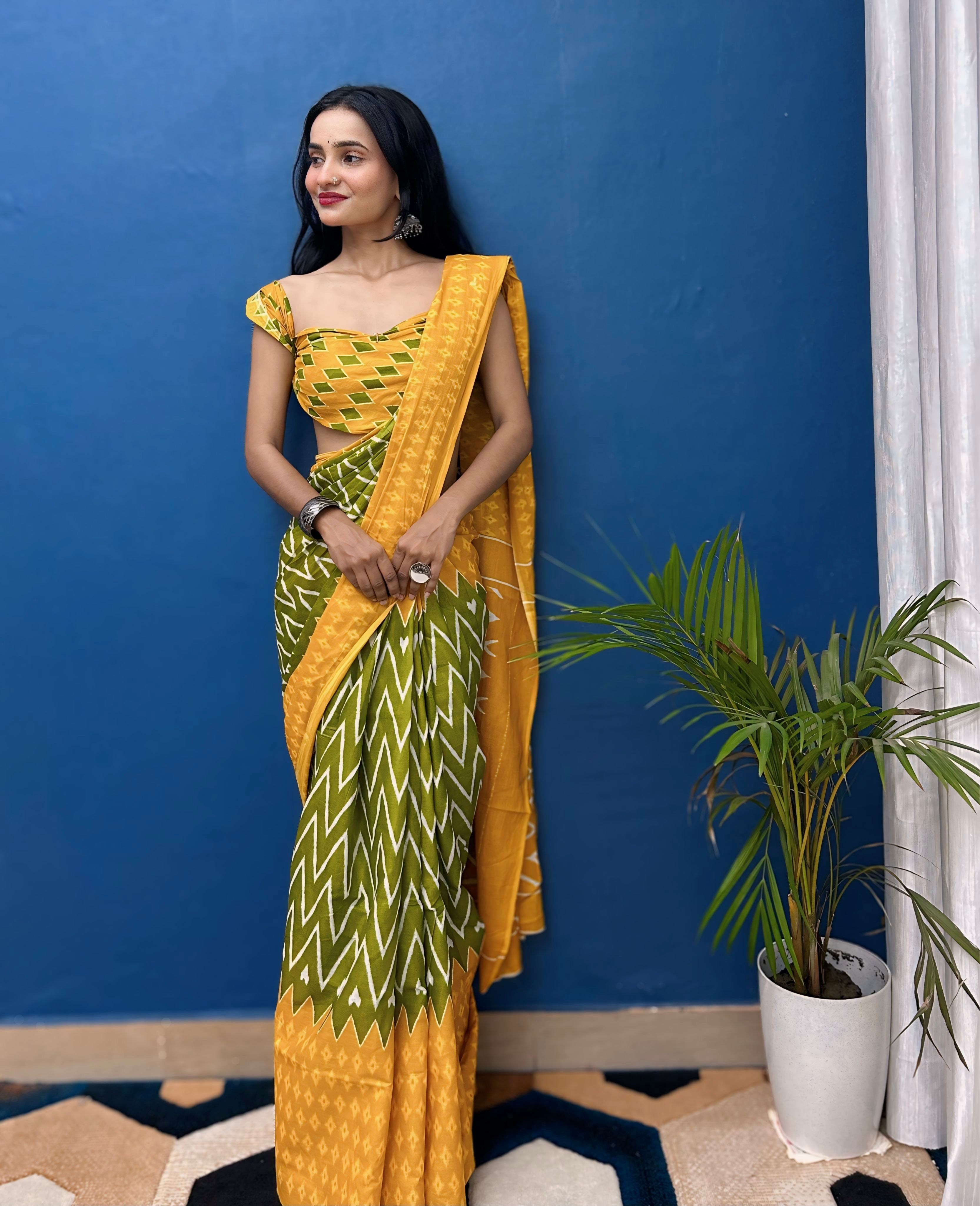 Beautiful Printed Soft Pure Cotton Saree With Unstitched Blouse.