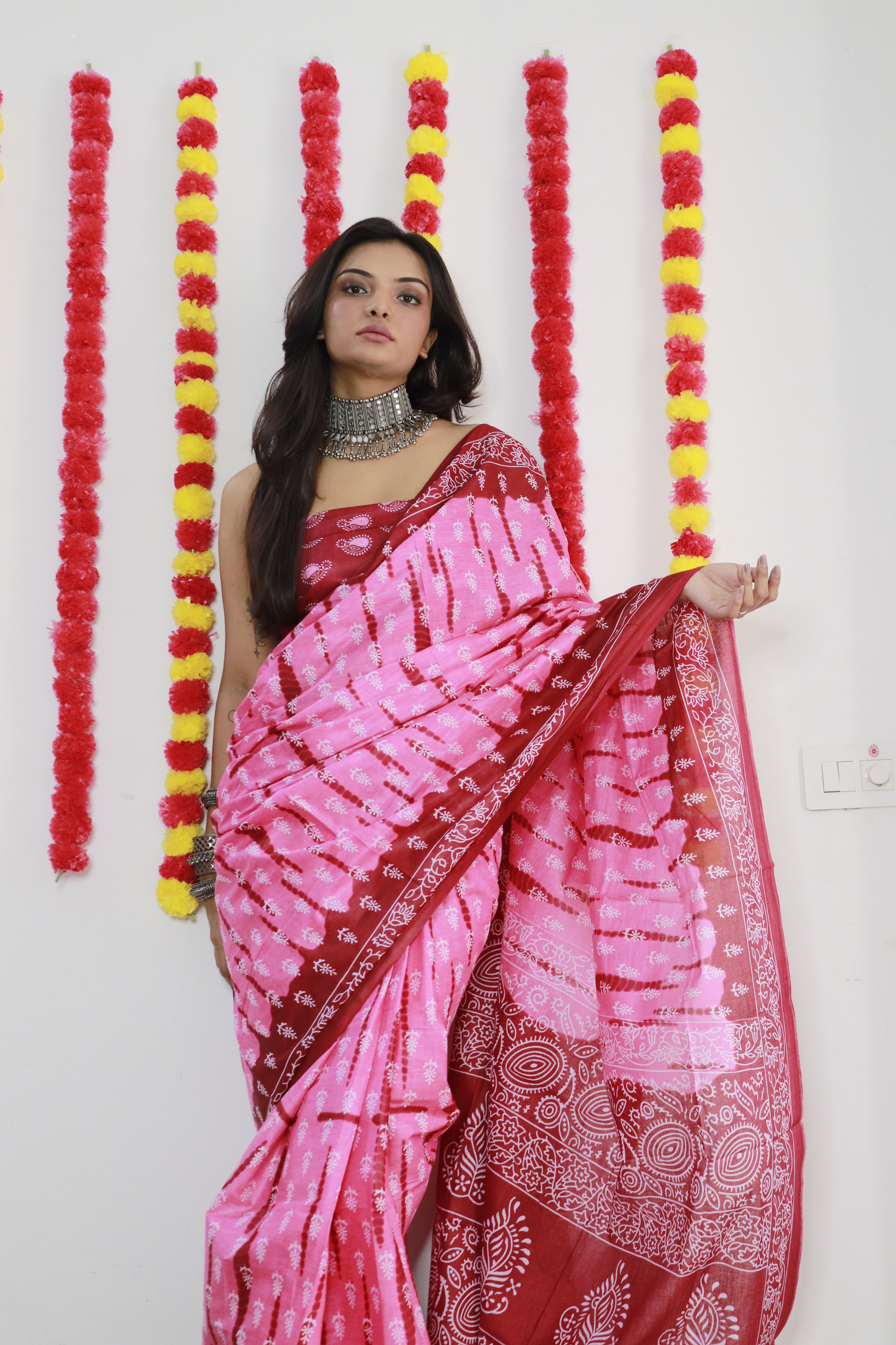 Printed Soft Pure Cotton Saree With Unstitched Blouse.