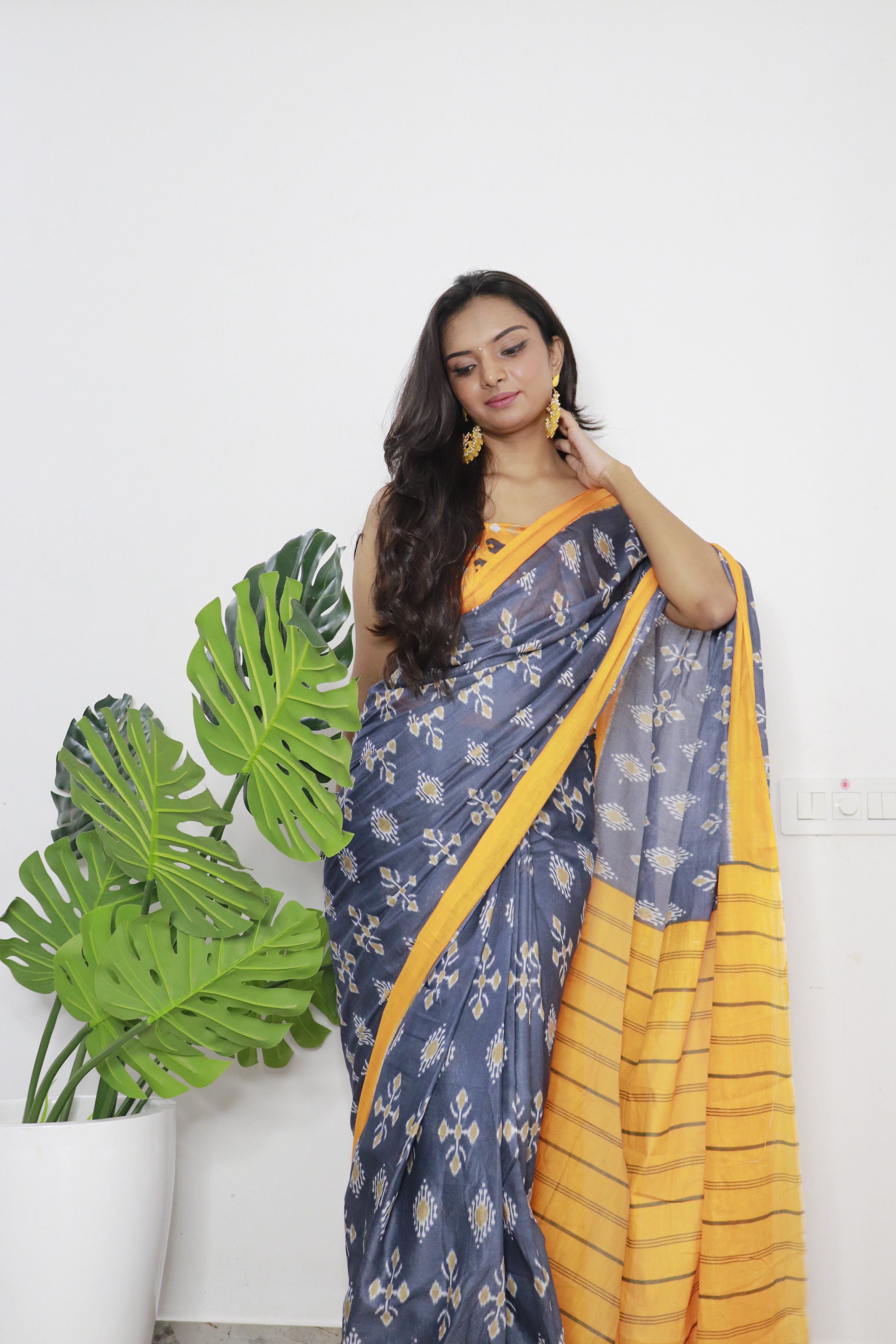 Beautiful Printed 100% Soft Pure Cotton Saree With Unstitched Blouse.