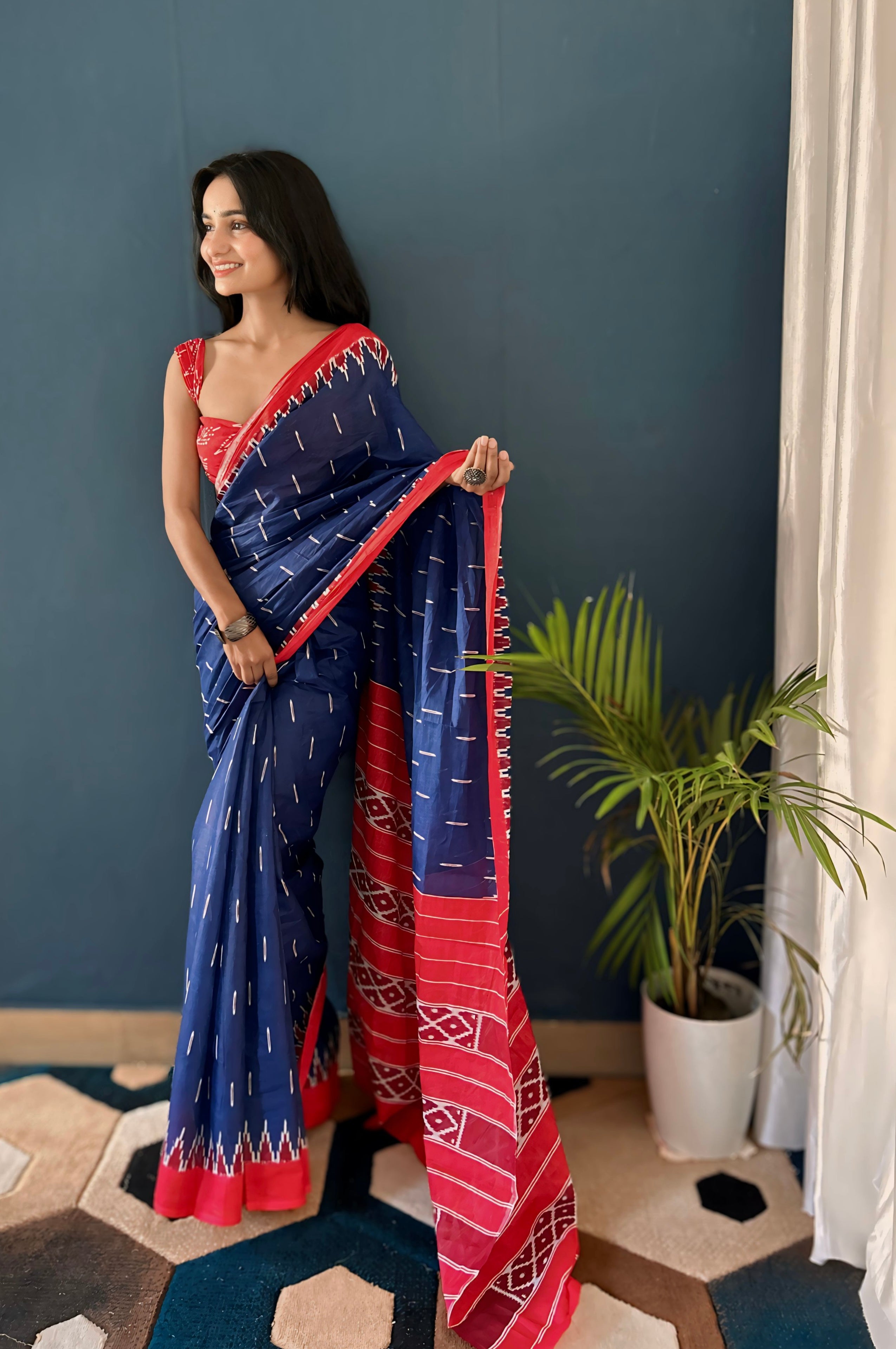 Beautiful Printed Soft Pure Cotton Saree With Unstitched Blouse.