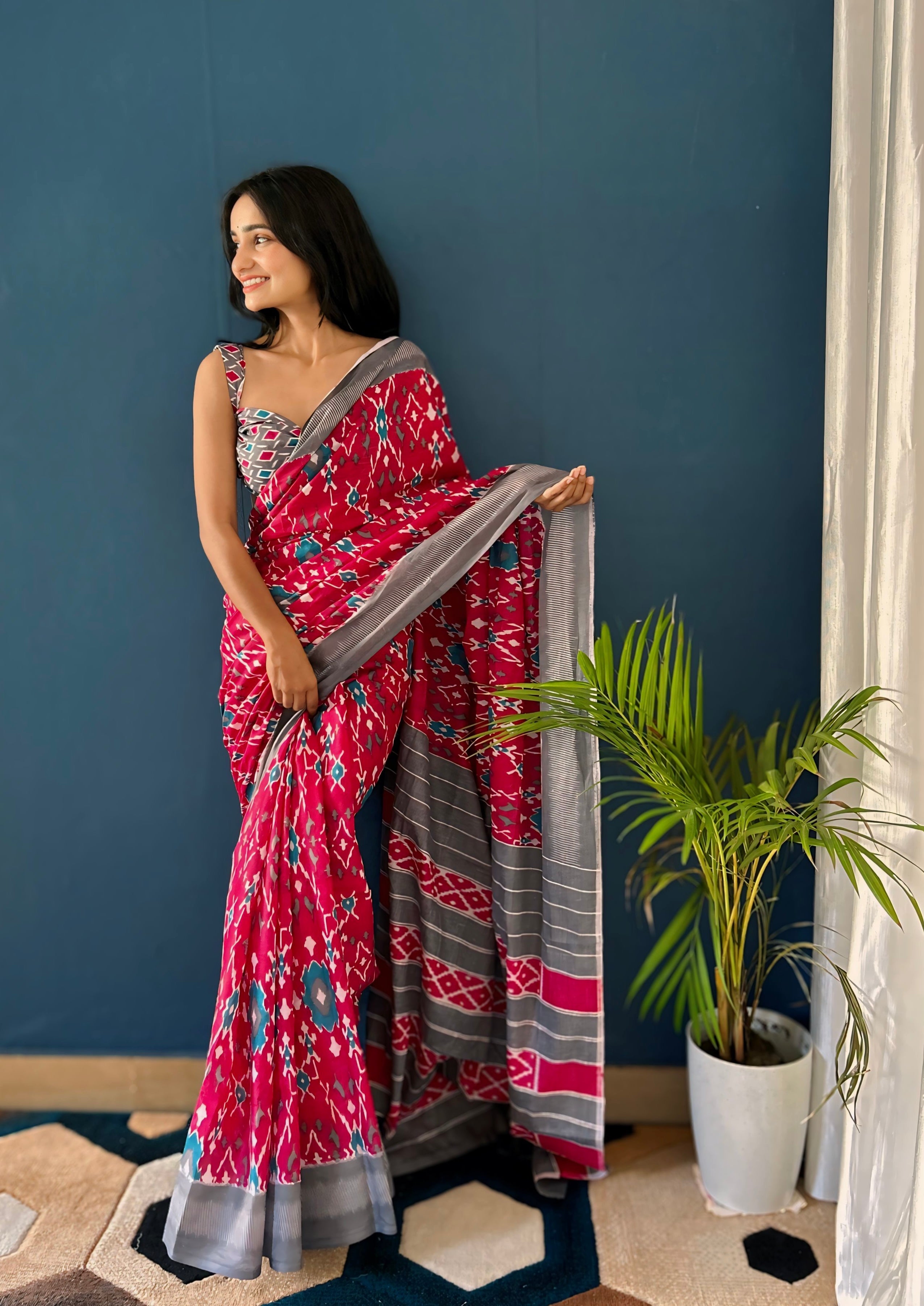 Beautiful Printed Soft Pure Cotton Saree With Unstitched Blouse.