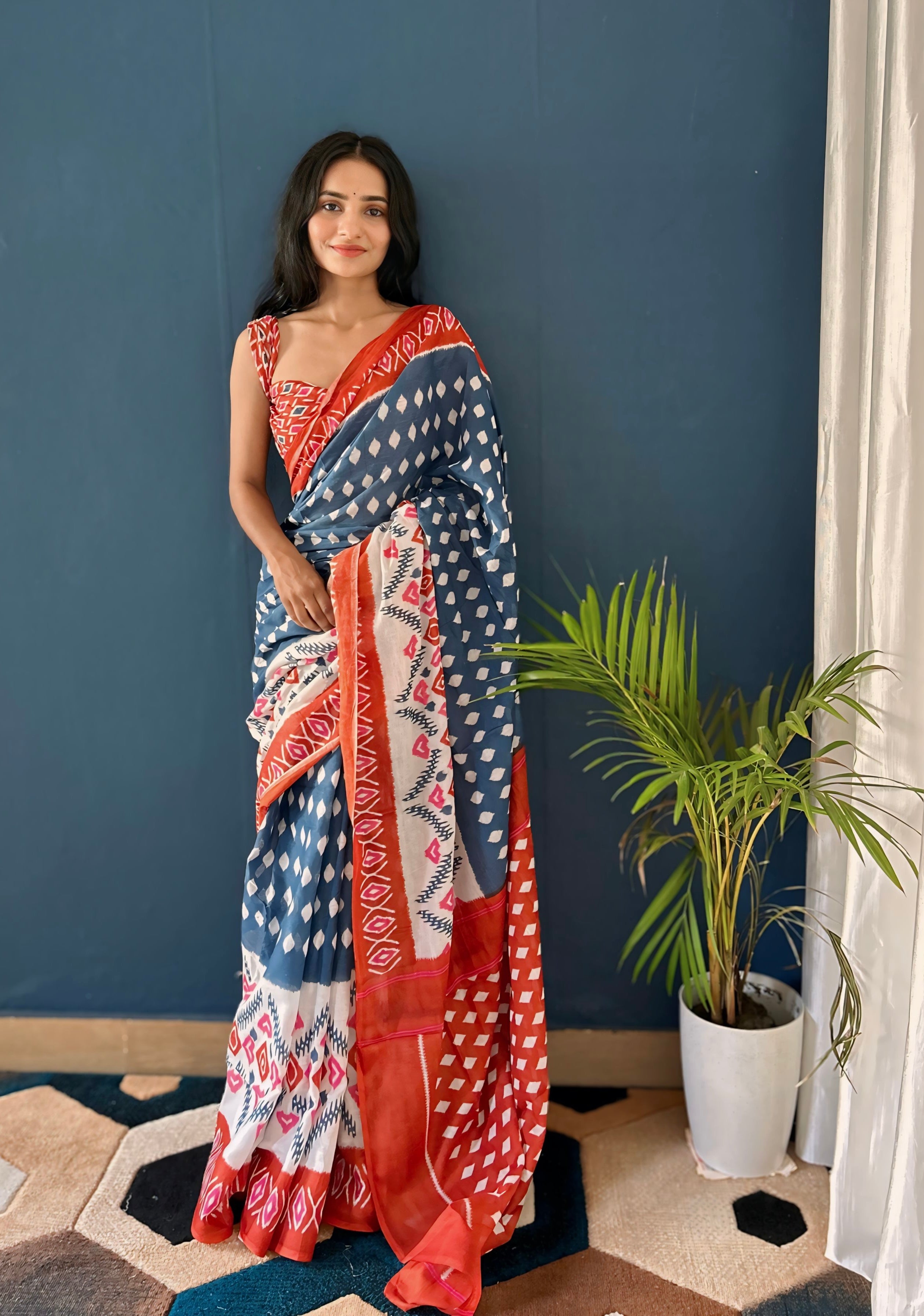 Beautiful Printed Soft Pure Cotton Saree With Unstitched Blouse.