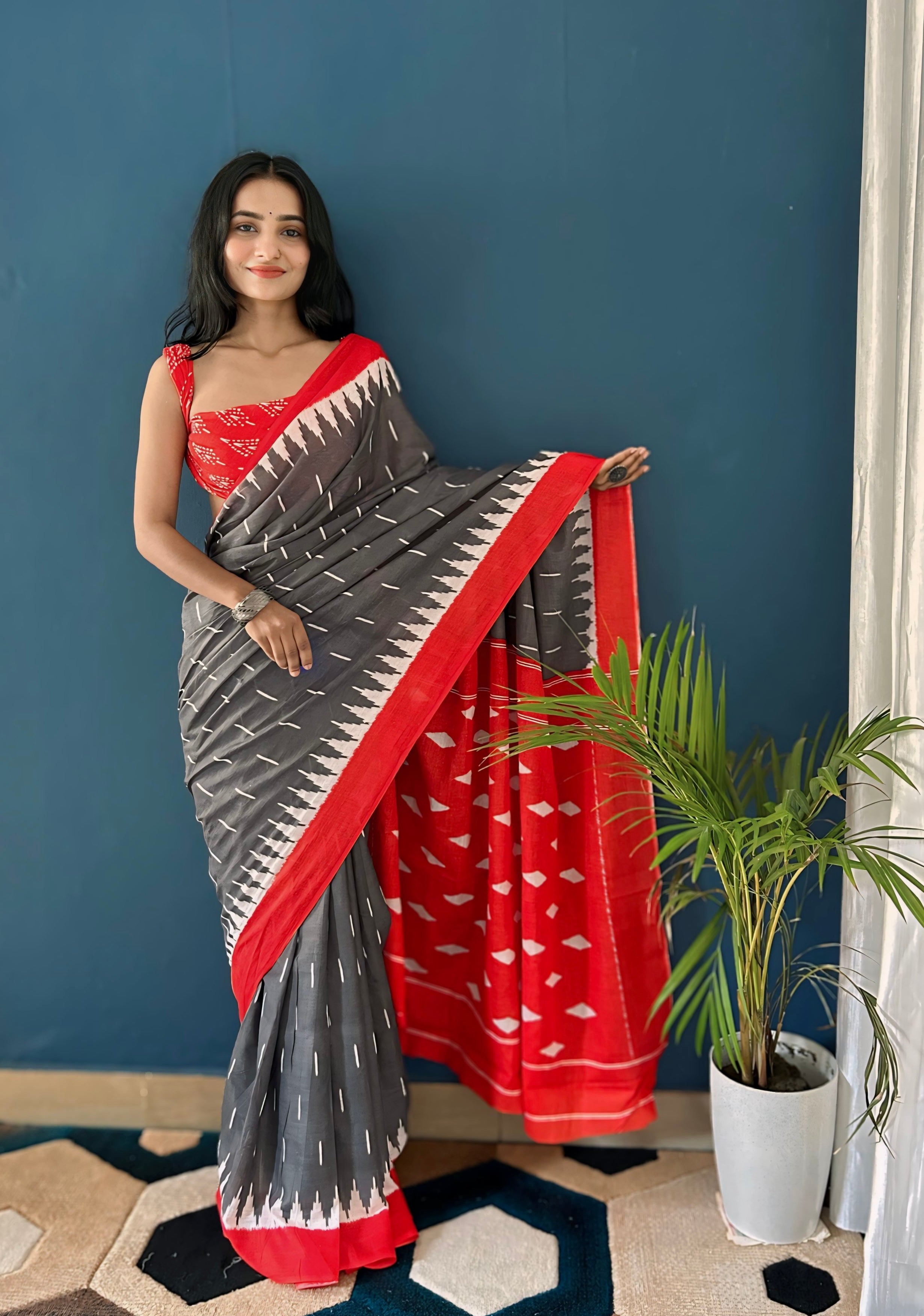 Beautiful Printed Soft Pure Cotton Saree With Unstitched Blouse.