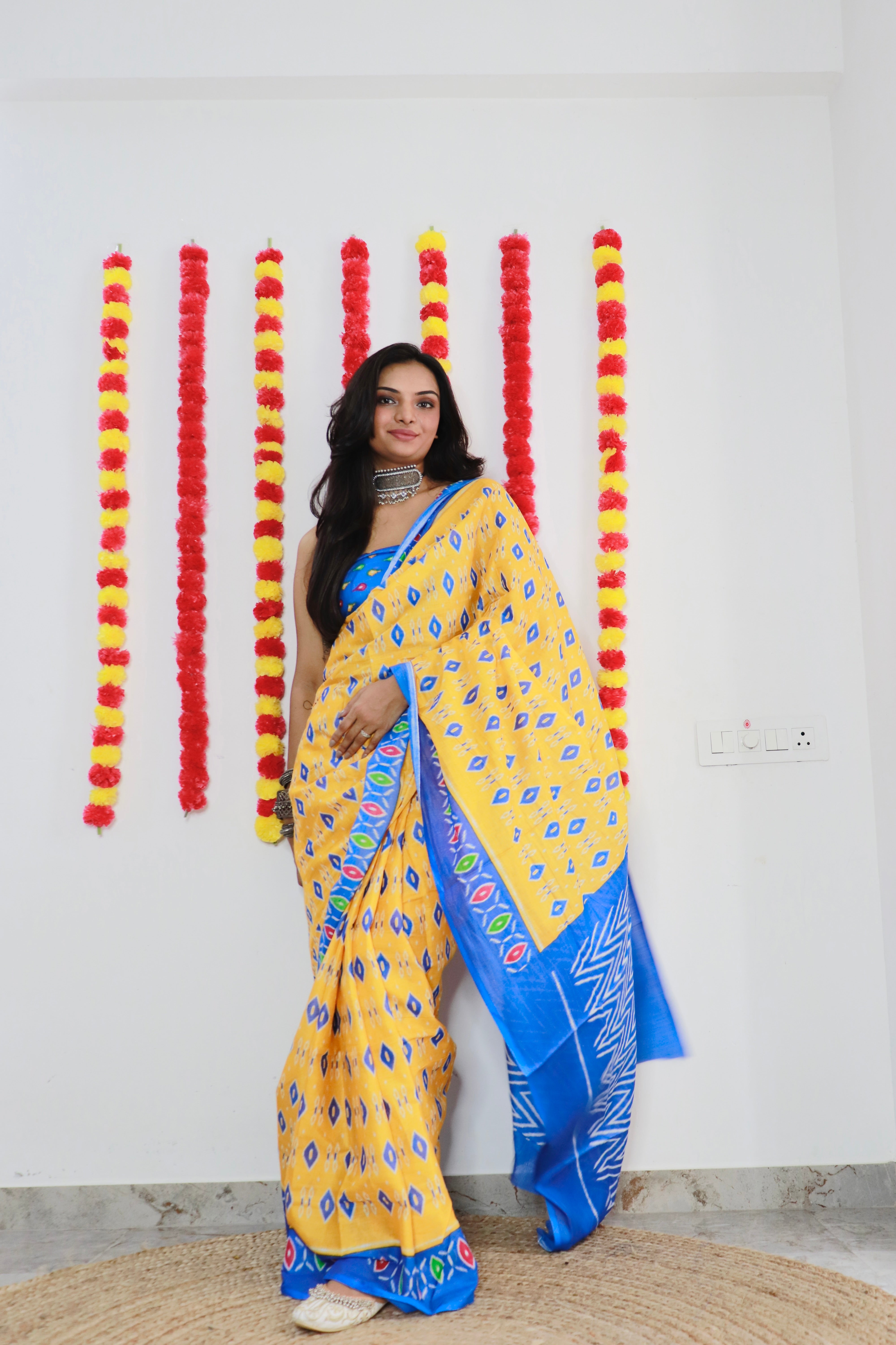 Printed Soft Pure Cotton Saree With Unstitched Blouse.