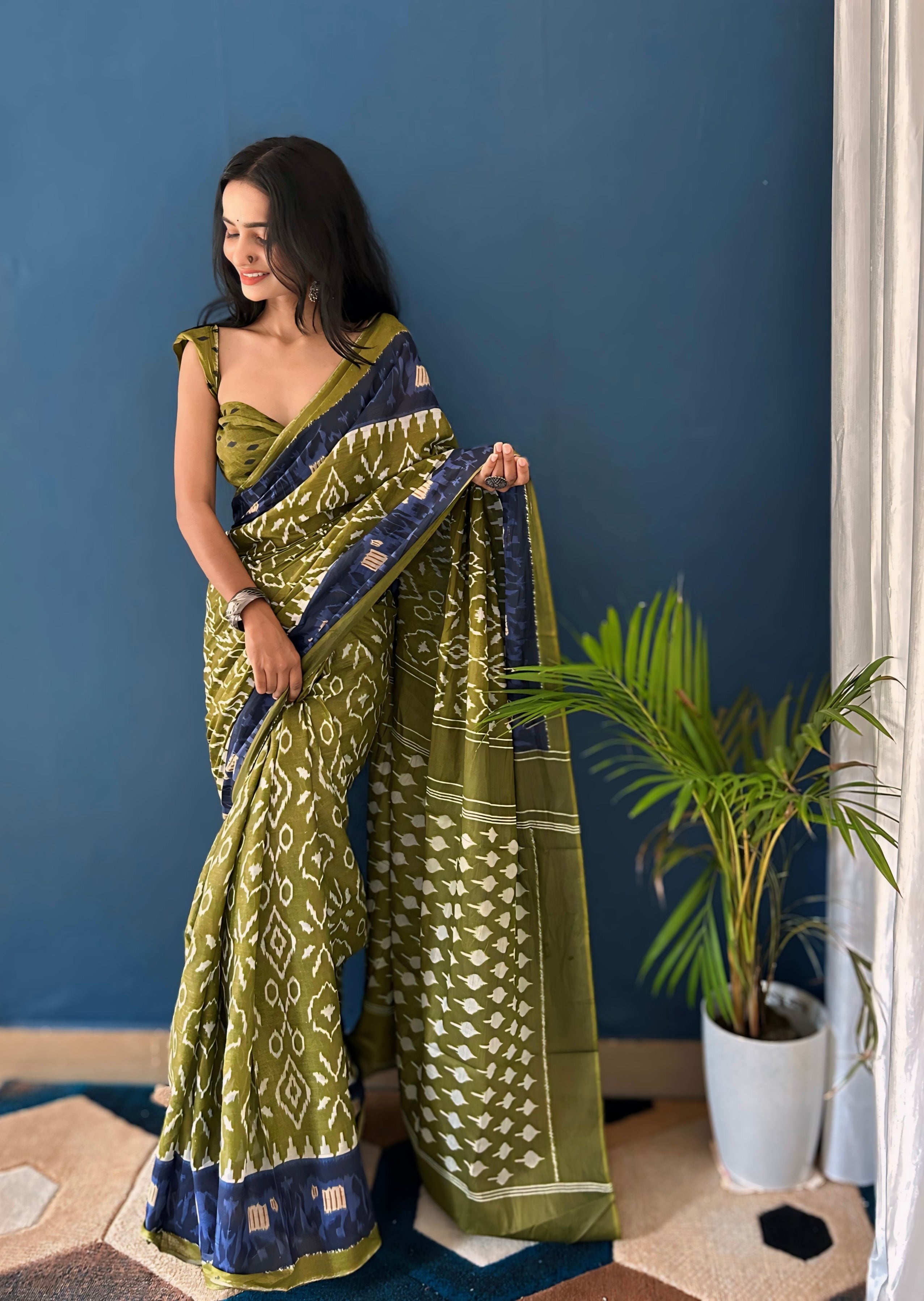 Beautiful Printed Soft Pure Cotton Saree With Unstitched Blouse.