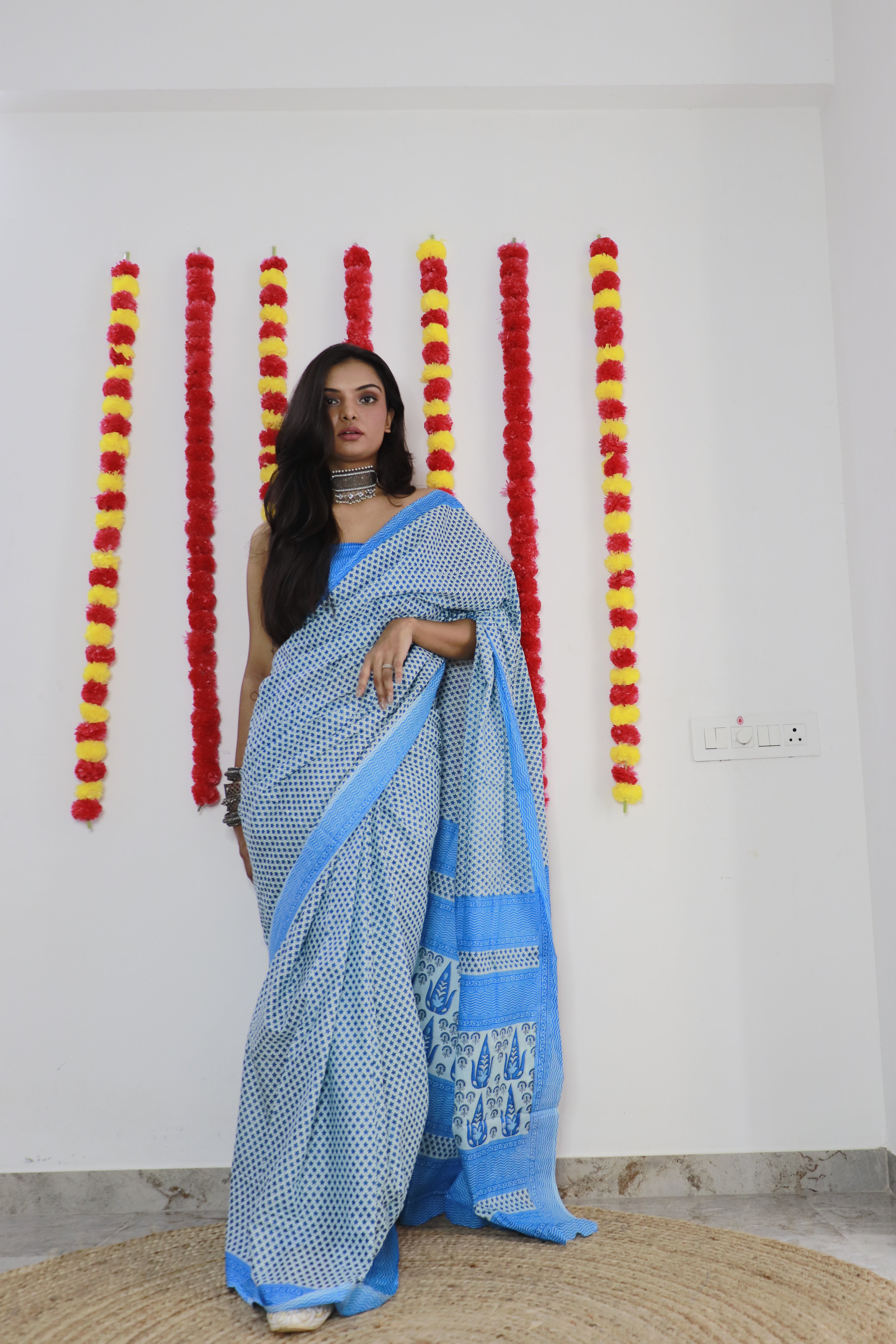 Printed Soft Pure Cotton Saree With Unstitched Blouse.