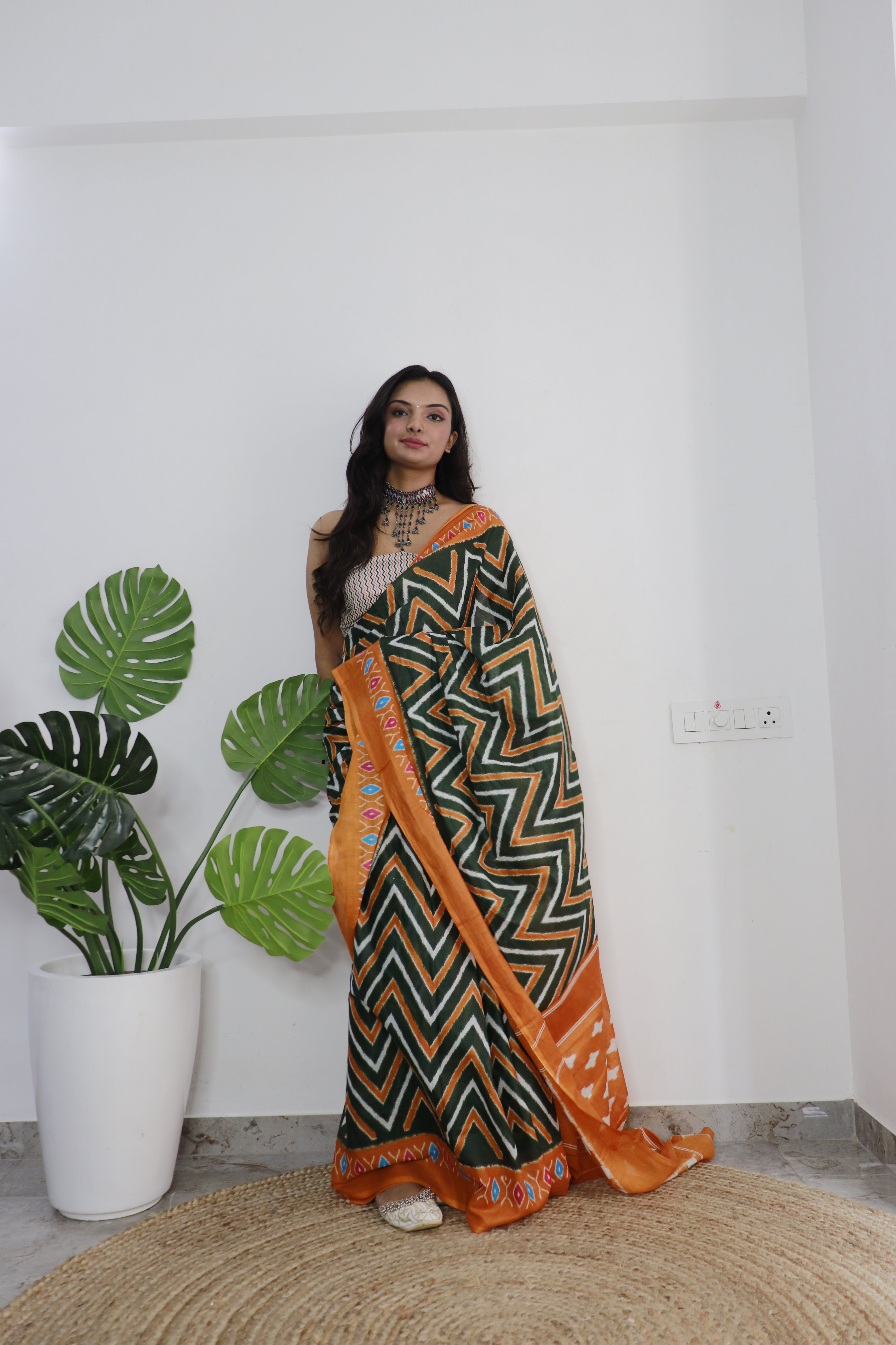 Orange Printed 100% Soft Pure Cotton Saree With Unstitched Blouse.