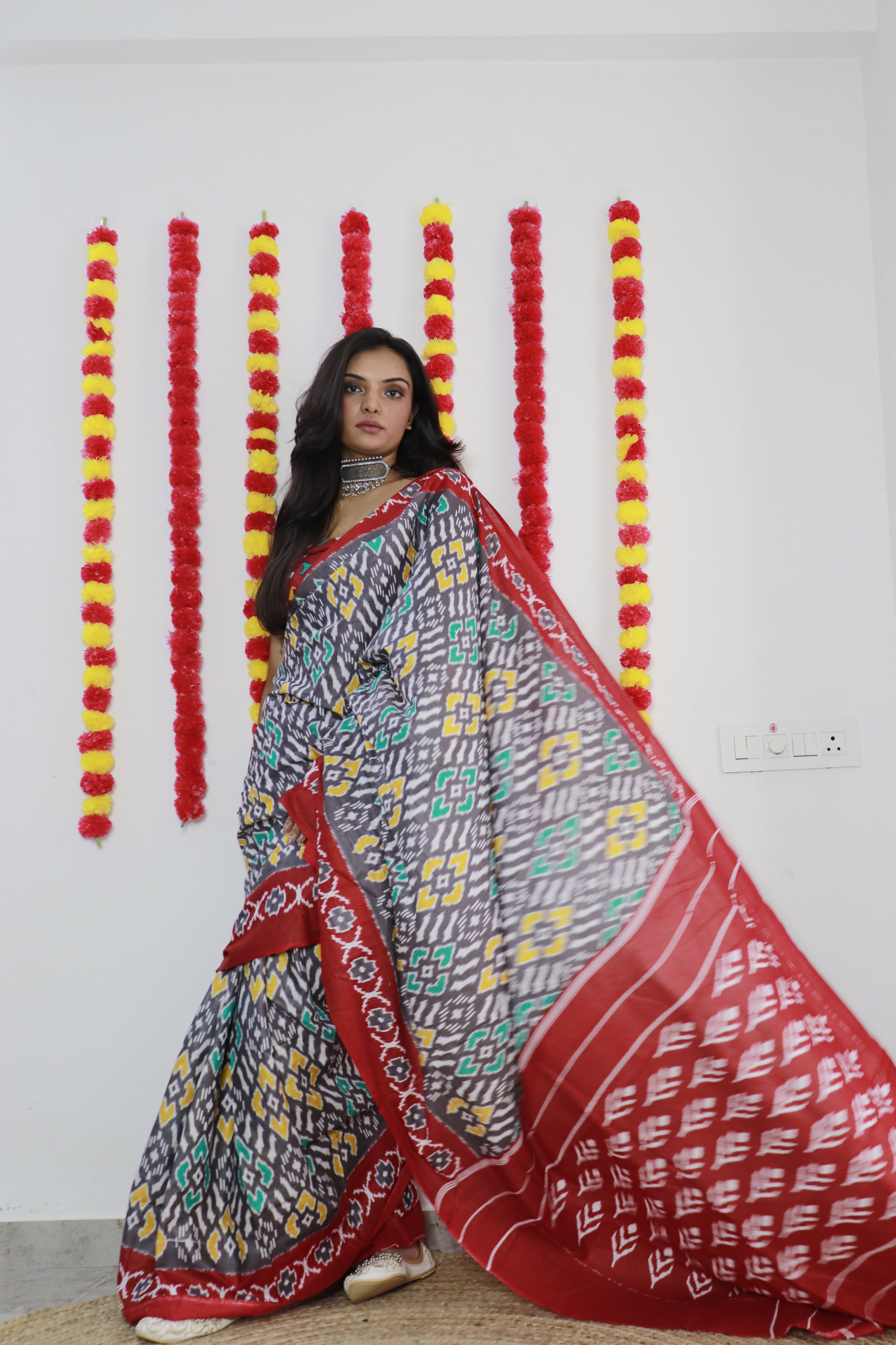 Printed Soft Pure Cotton Saree With Unstitched Blouse.