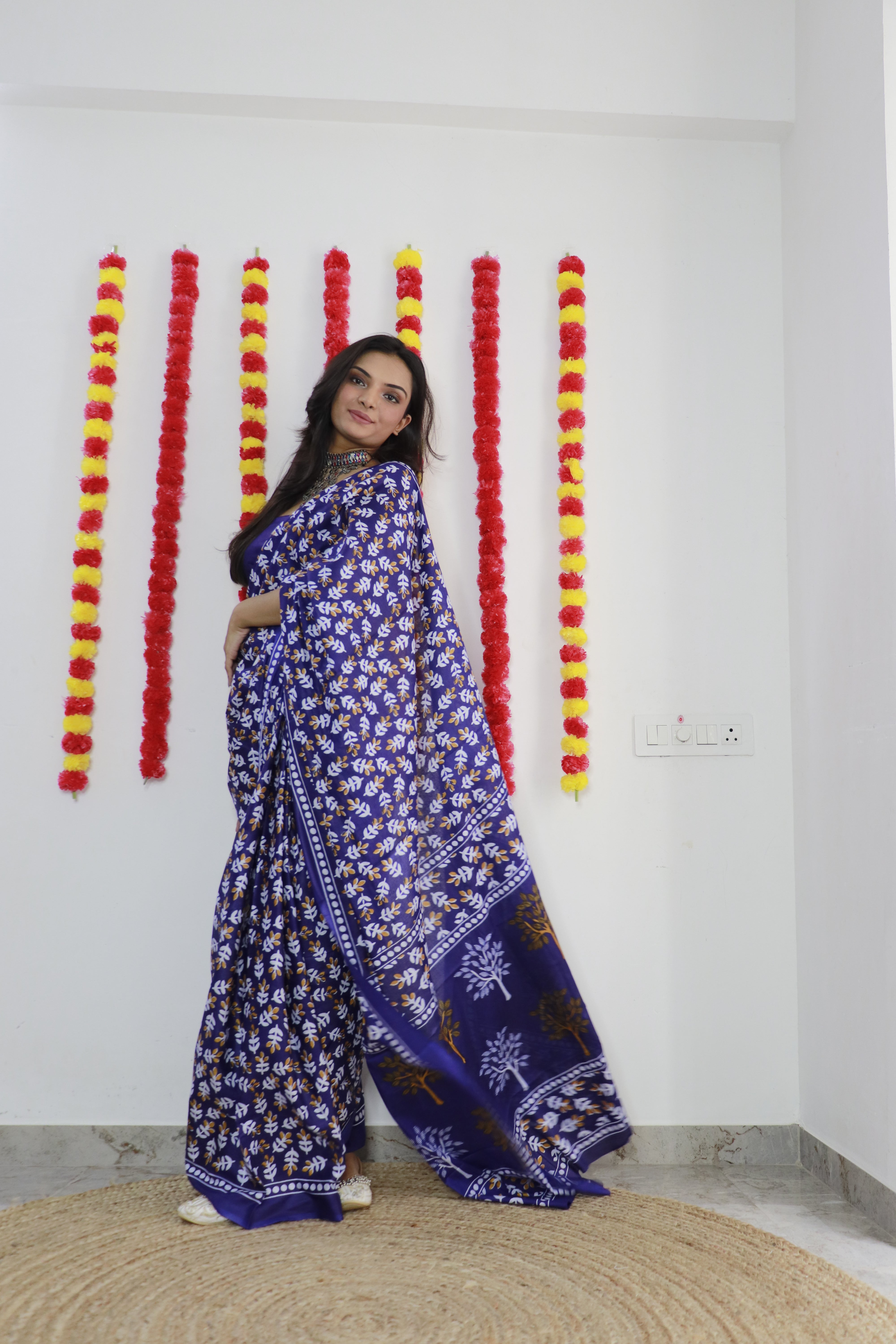 Printed Soft Pure Cotton Saree With Unstitched Blouse.