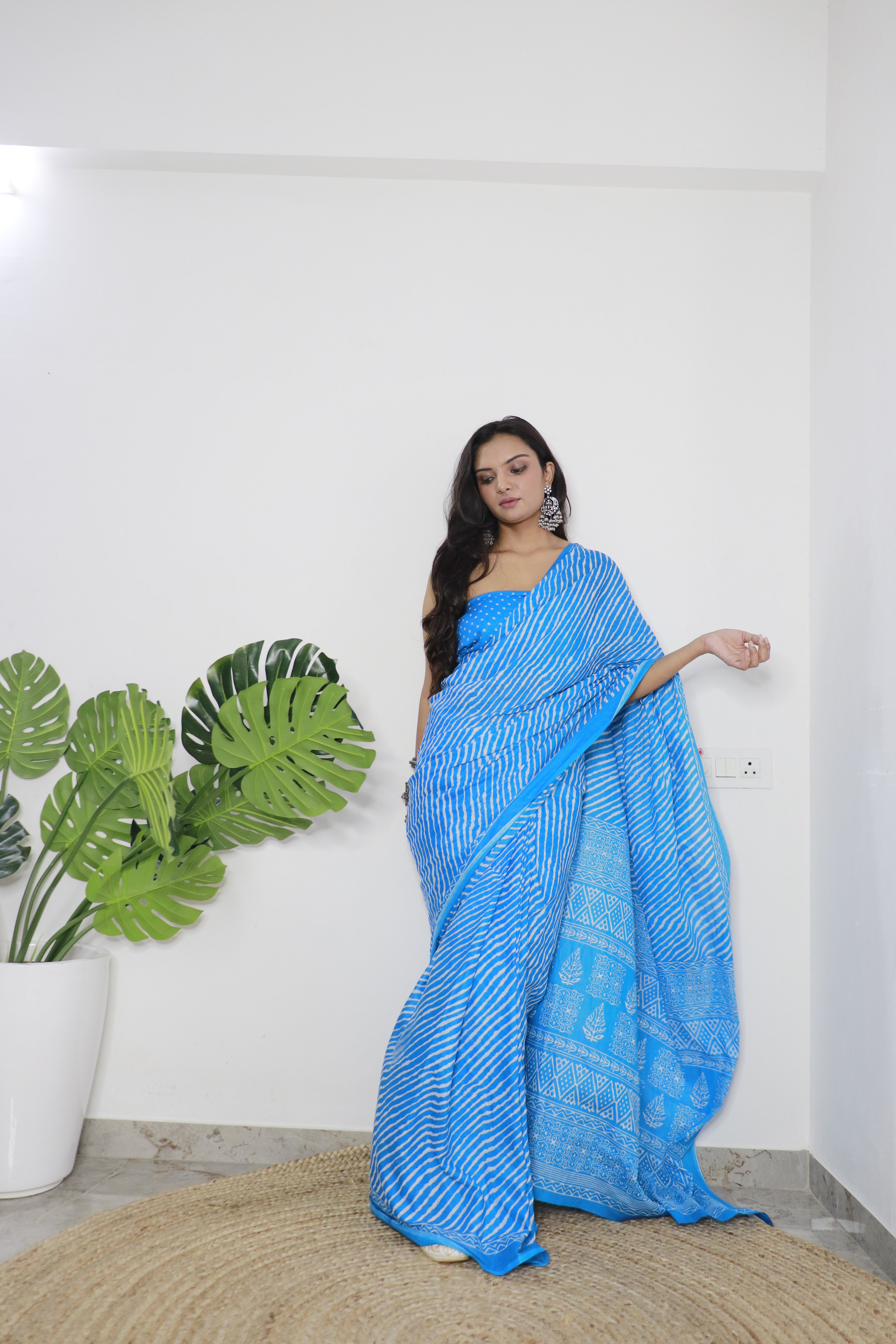 Printed Soft Pure Cotton Saree With Unstitched Blouse.