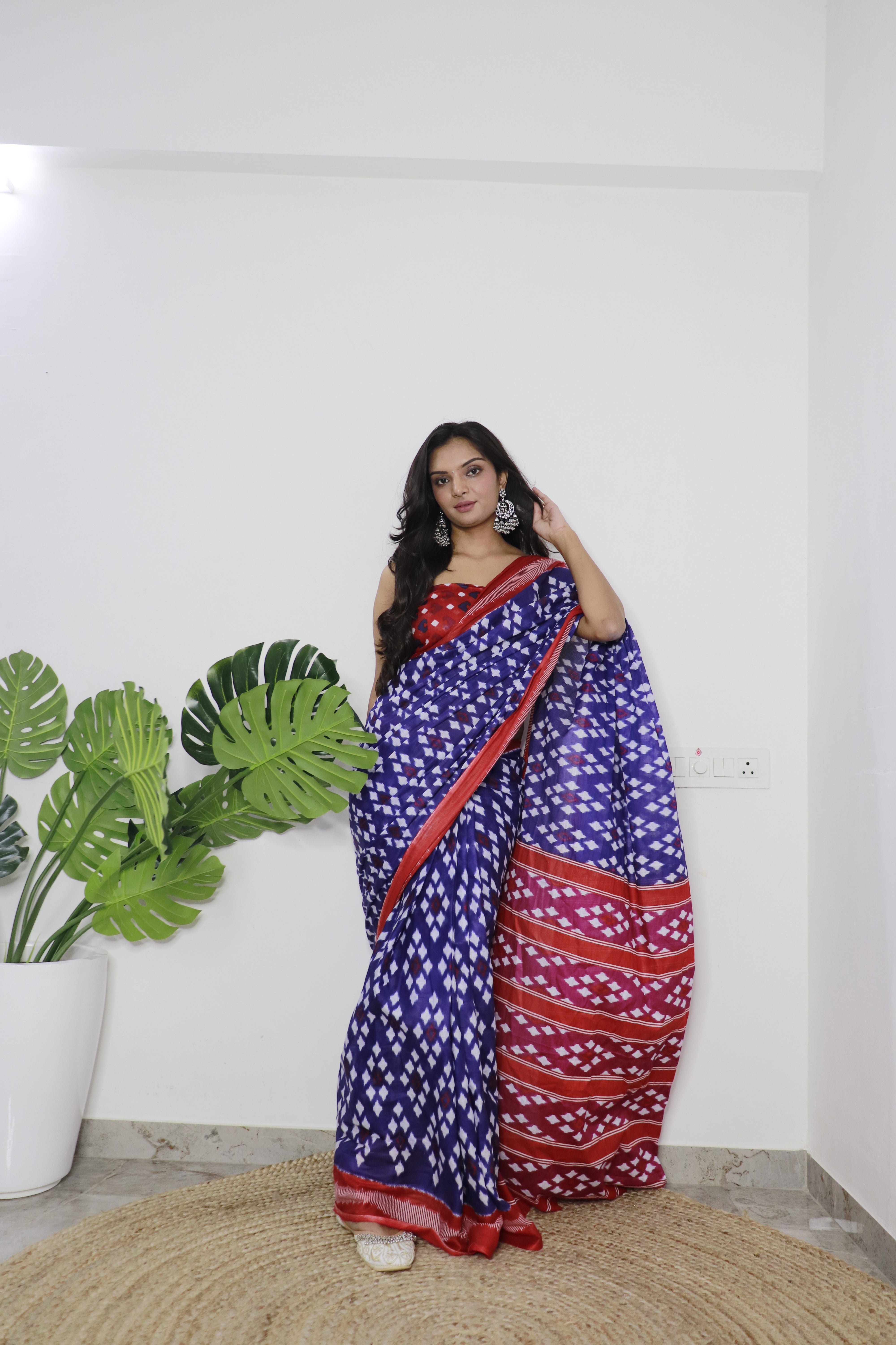 Printed Soft Pure Cotton Saree With Unstitched Blouse.