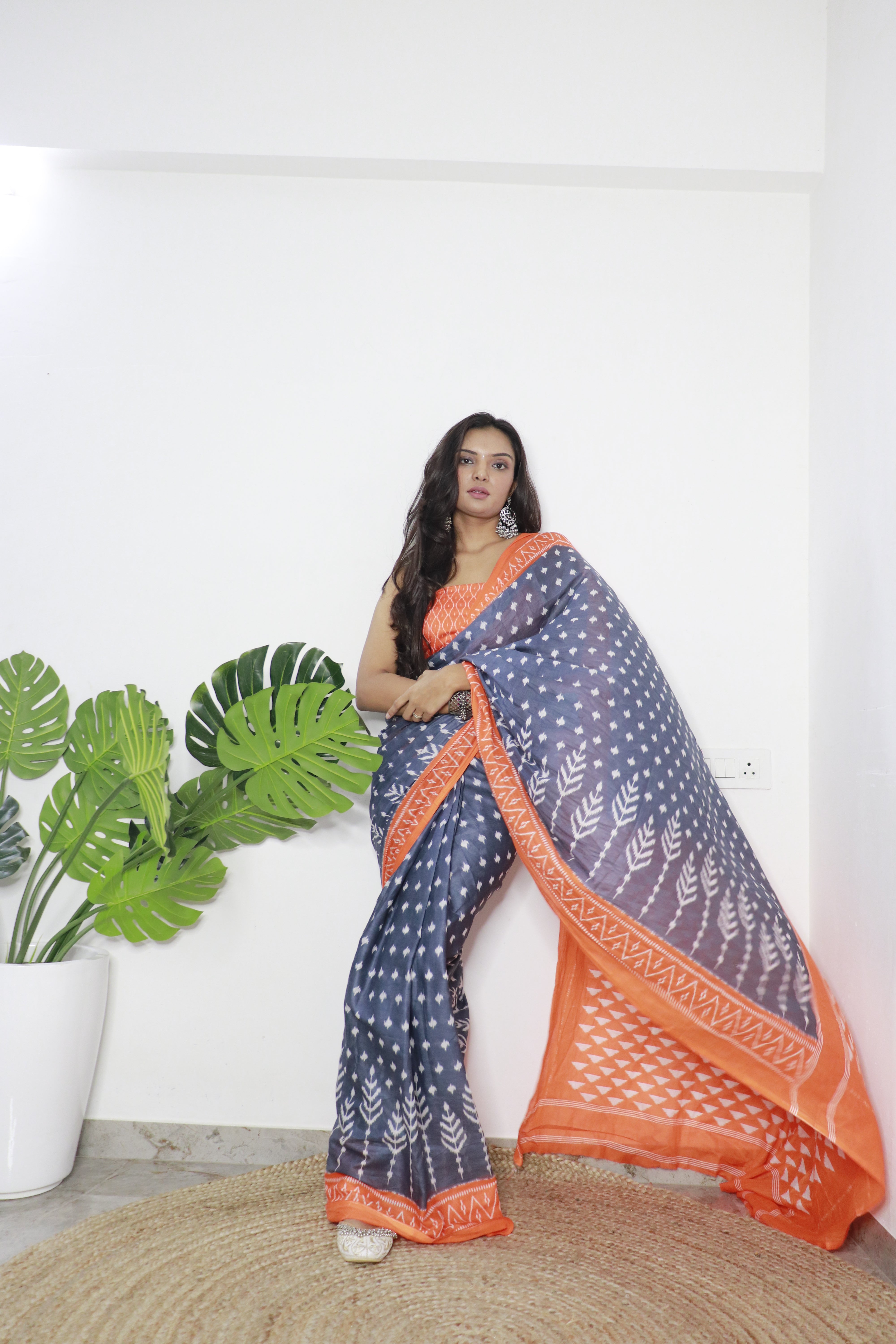 Printed Soft Pure Cotton Saree With Unstitched Blouse.