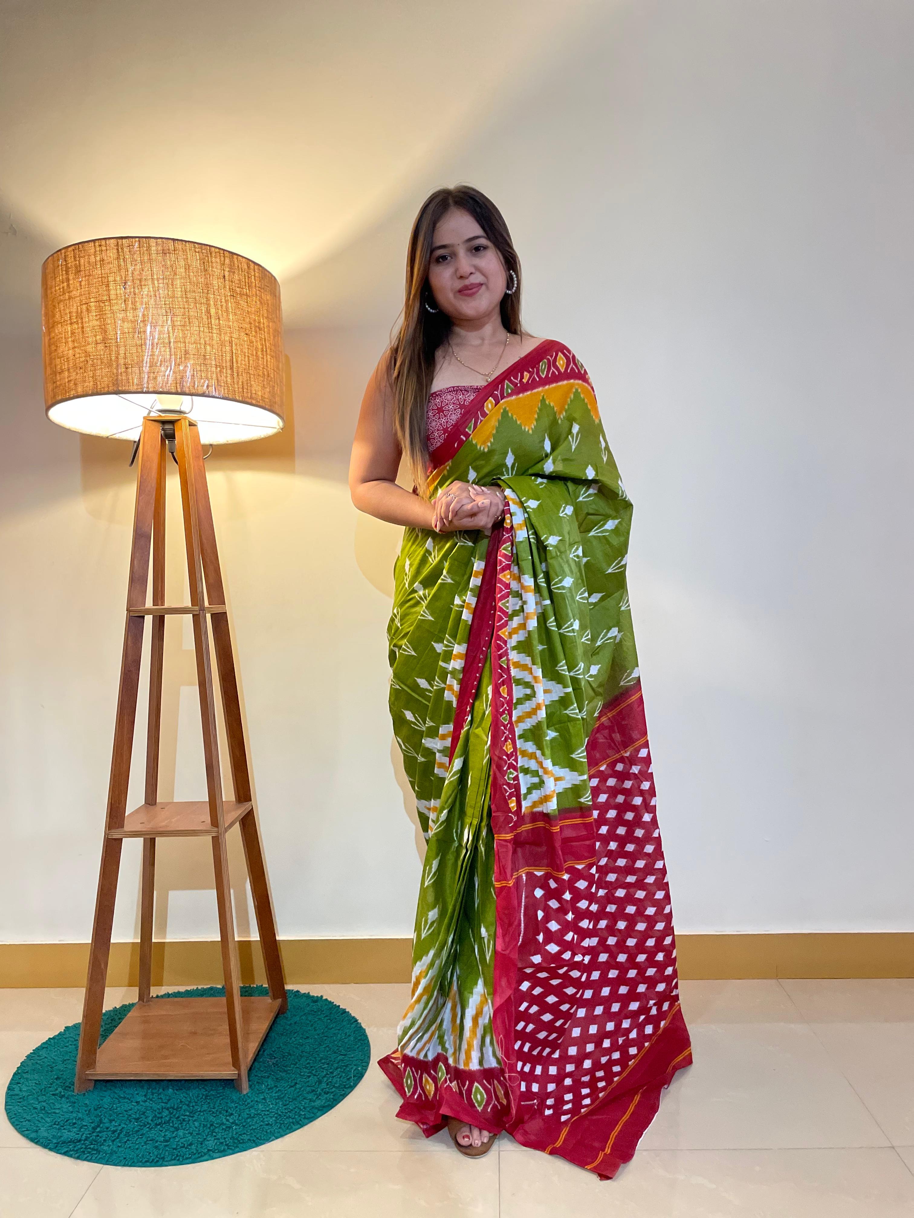 Printed Soft Pure Cotton Saree With Unstitched Blouse.