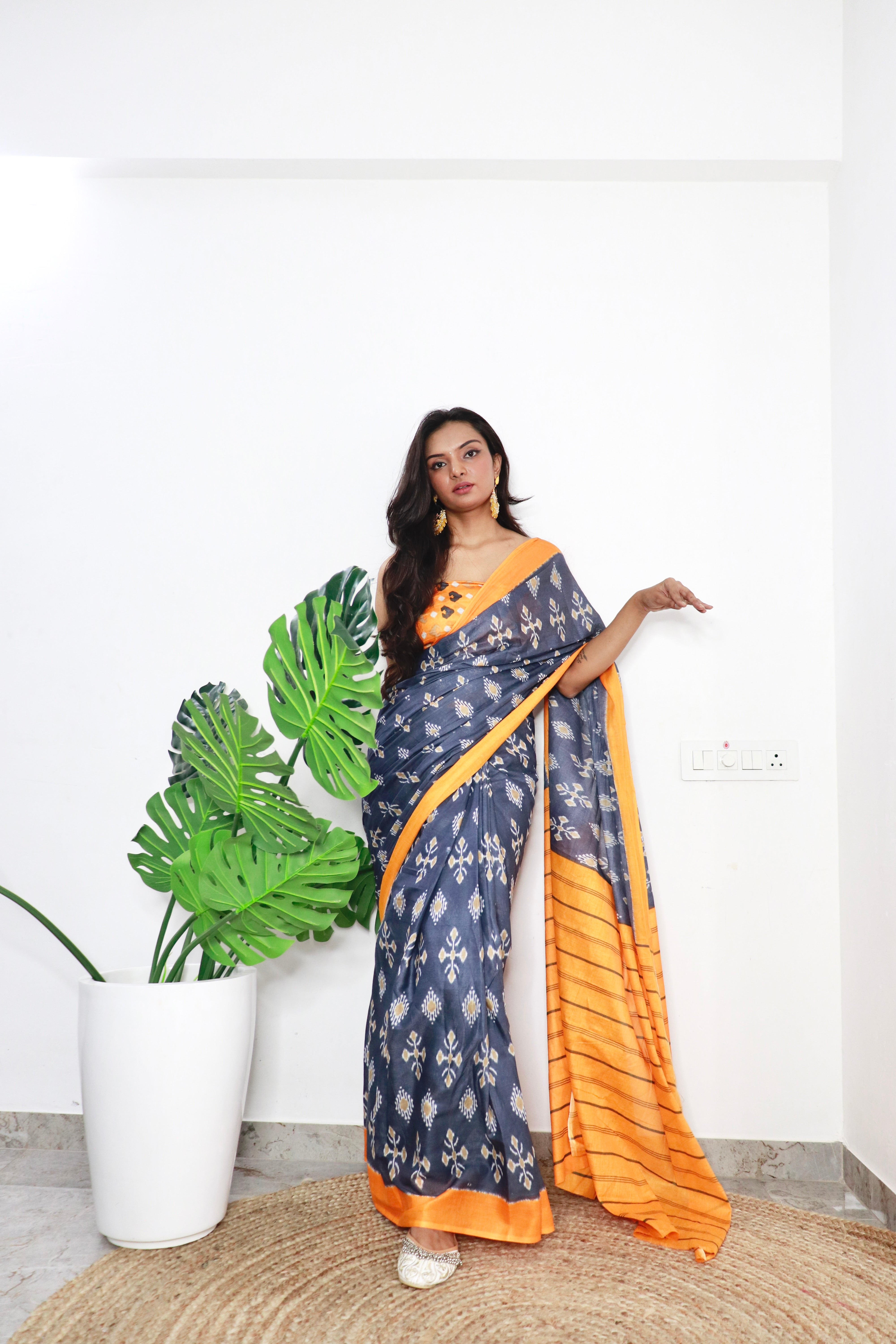 Beautiful Printed 100% Soft Pure Cotton Saree With Unstitched Blouse.