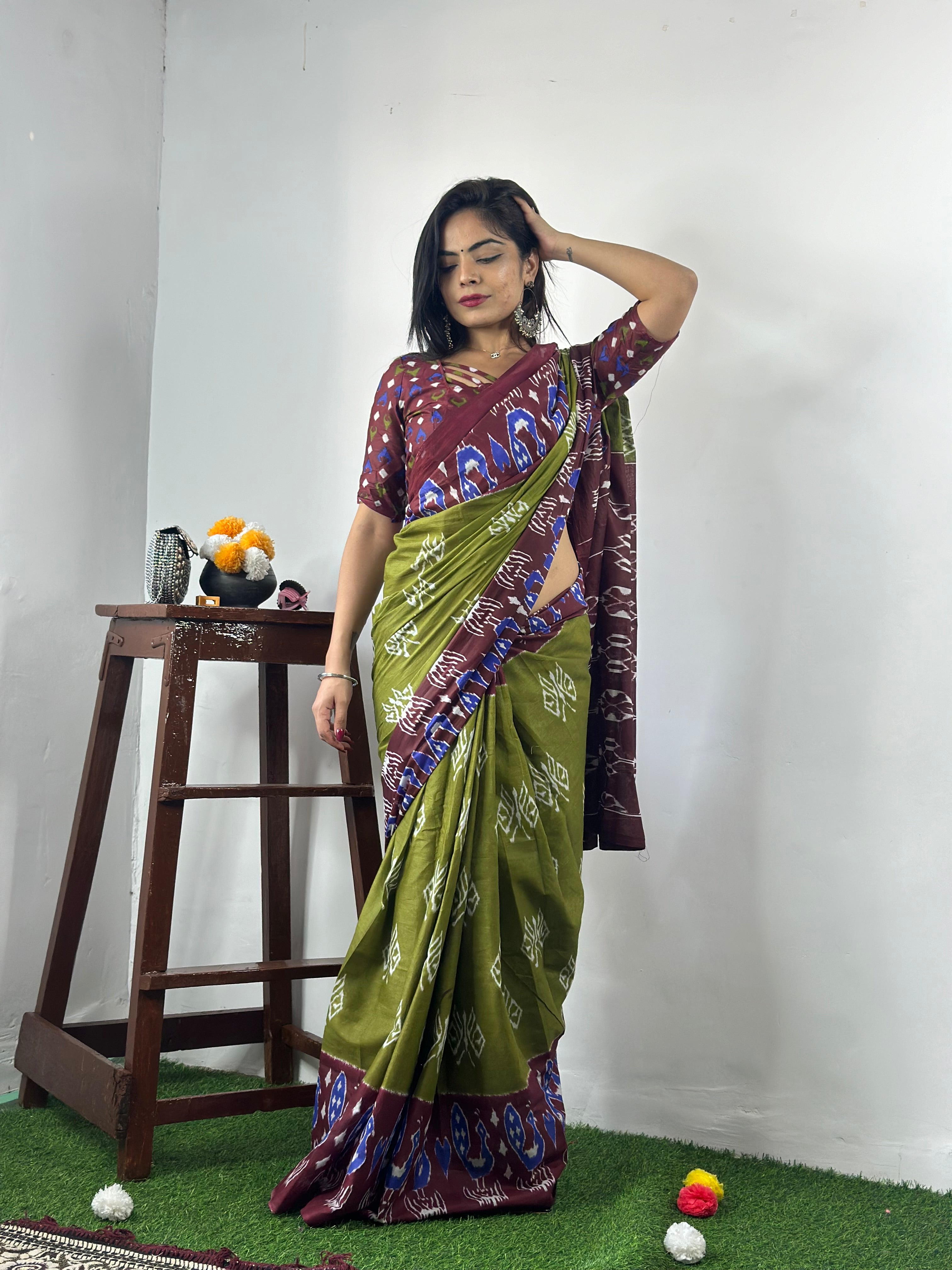 Beautiful Printed Soft Pure Cotton Saree With Unstitched Blouse.