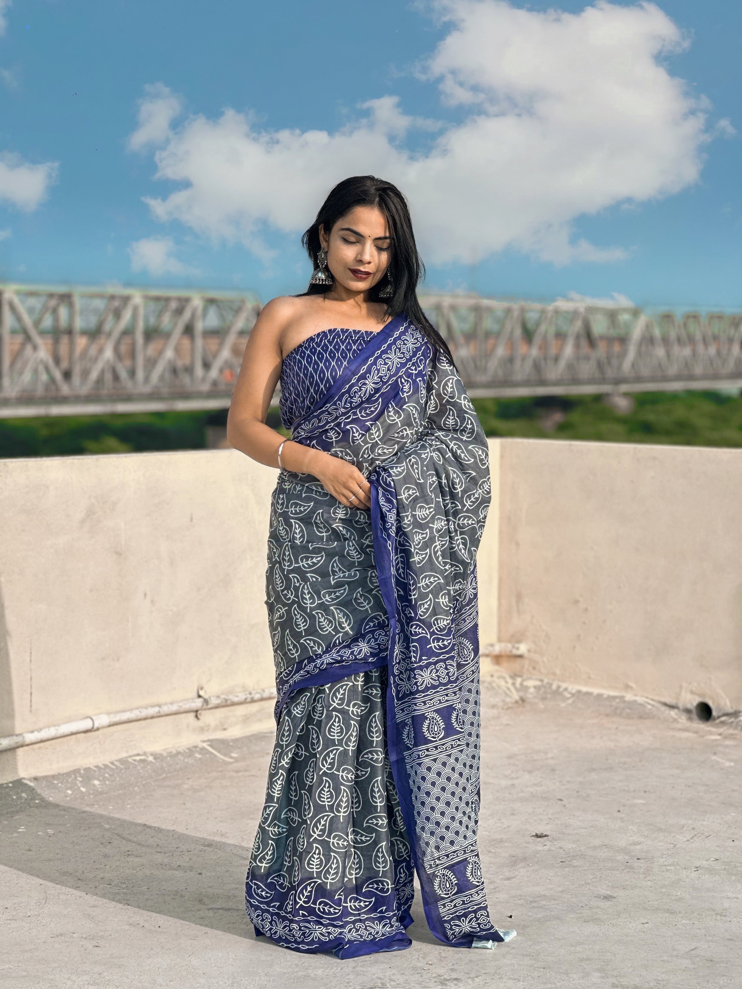 Beautiful Printed Soft Pure Cotton Saree With Unstitched Blouse.