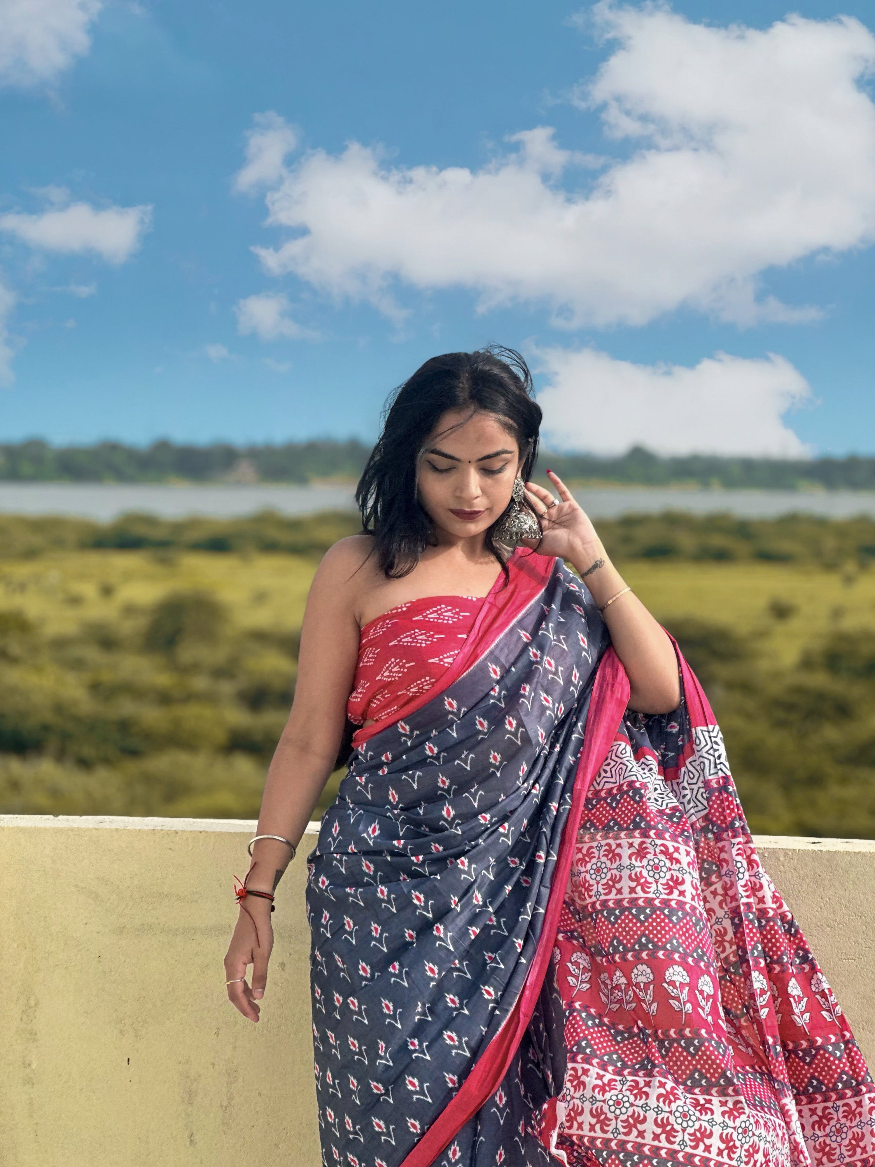 Beautiful Printed Soft Pure Cotton Saree With Unstitched Blouse.