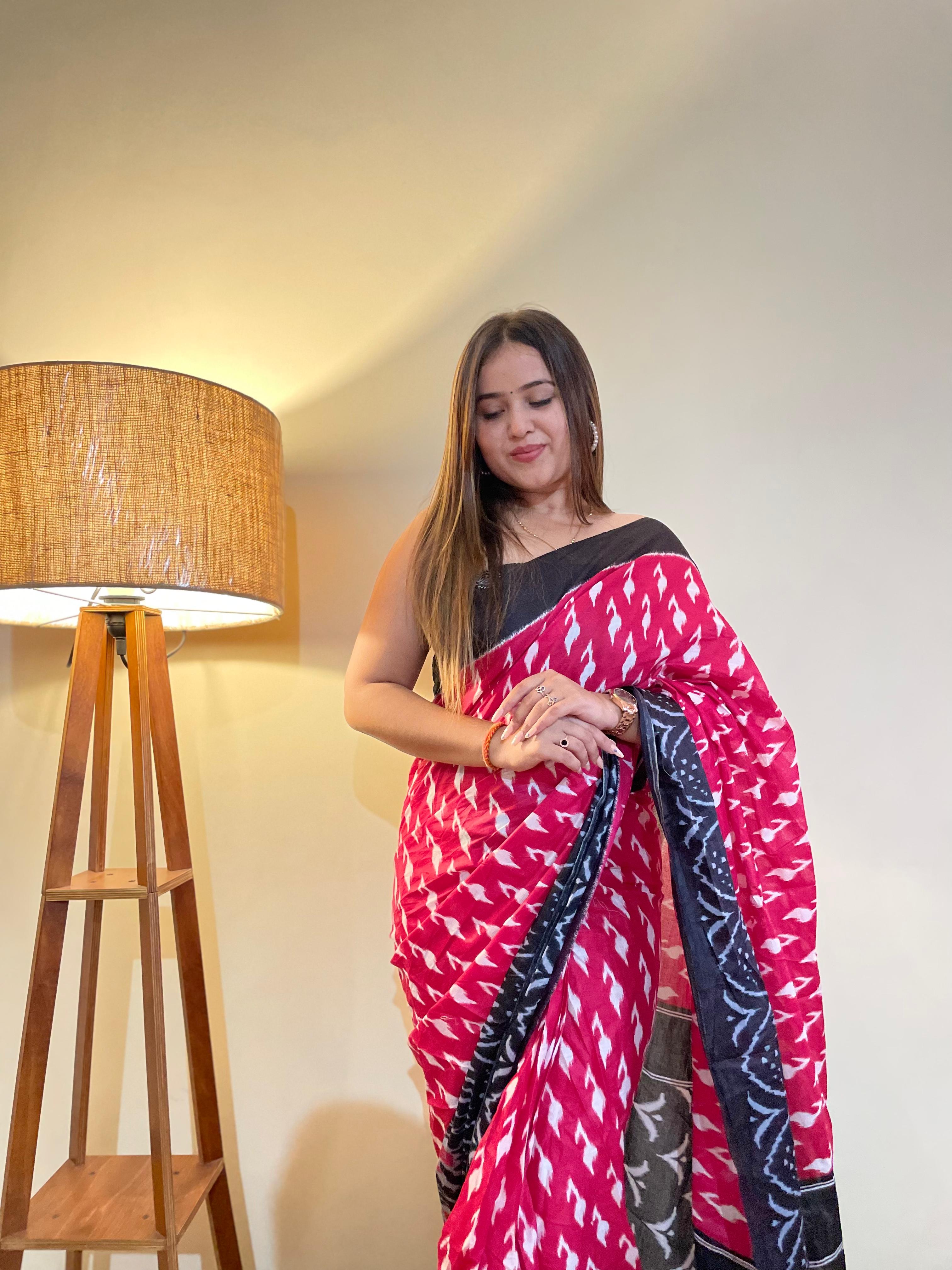 Printed Soft Pure Cotton Saree With Unstitched Blouse.