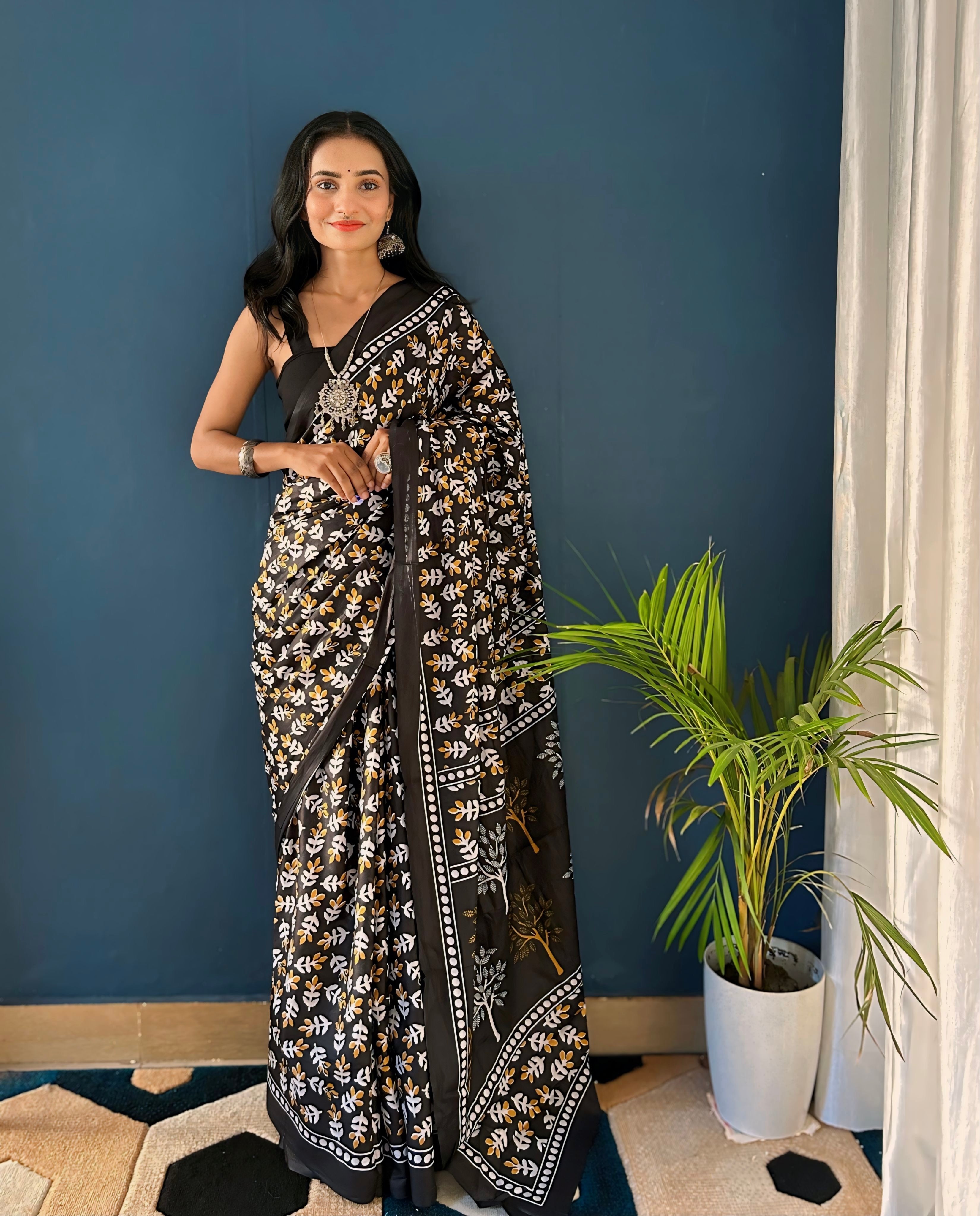 Beautiful Printed Soft Pure Cotton Saree With Unstitched Blouse.