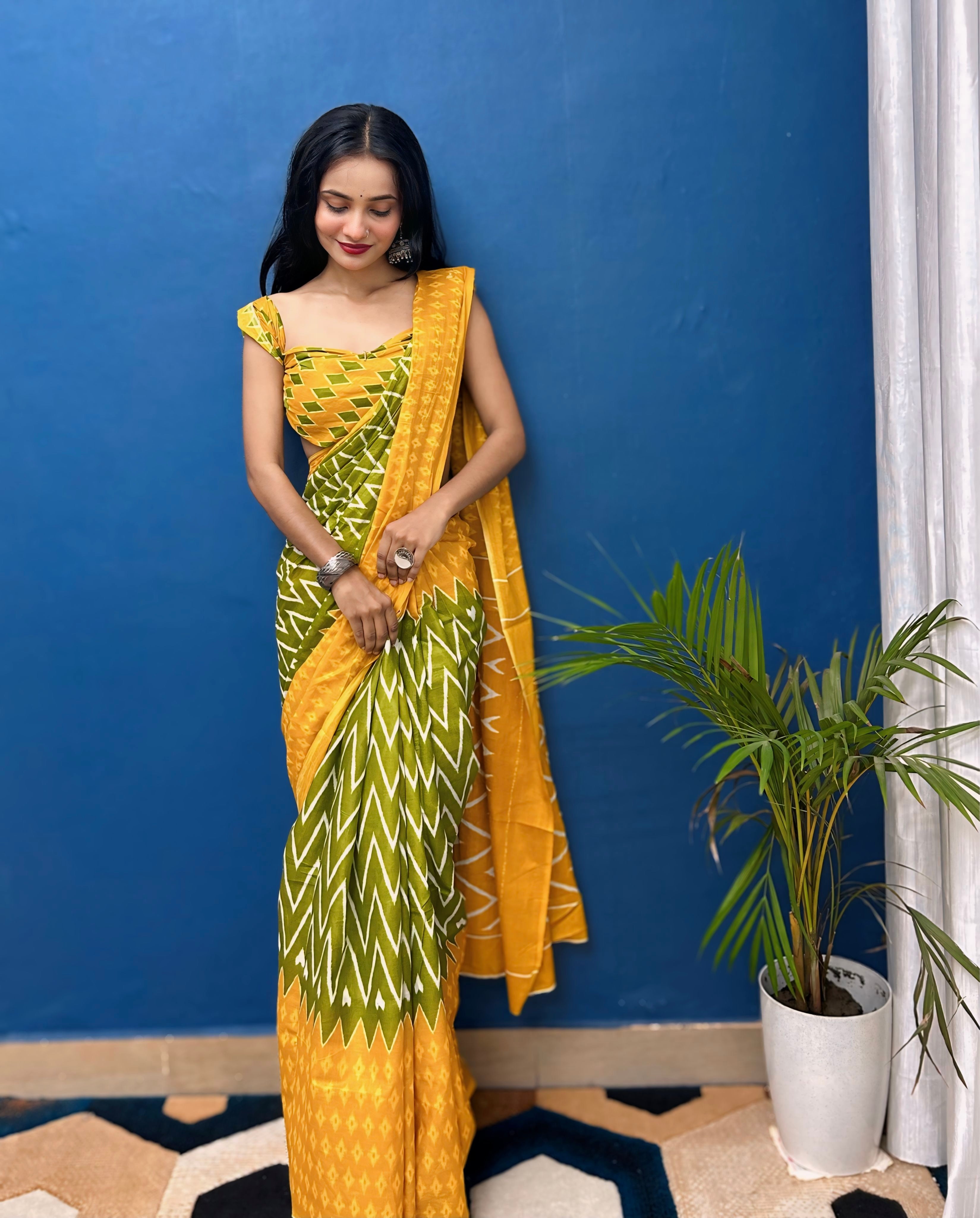 Beautiful Printed Soft Pure Cotton Saree With Unstitched Blouse.