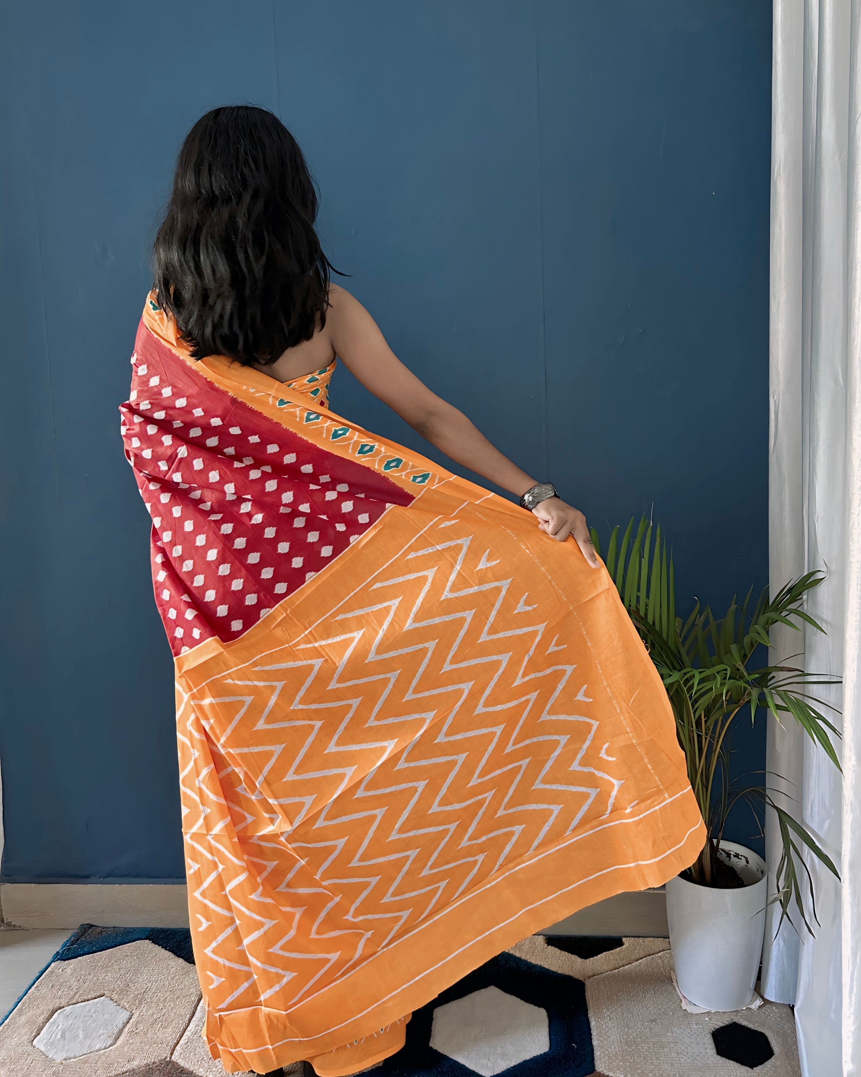 Beautiful Printed Soft Pure Cotton Saree With Unstitched Blouse.