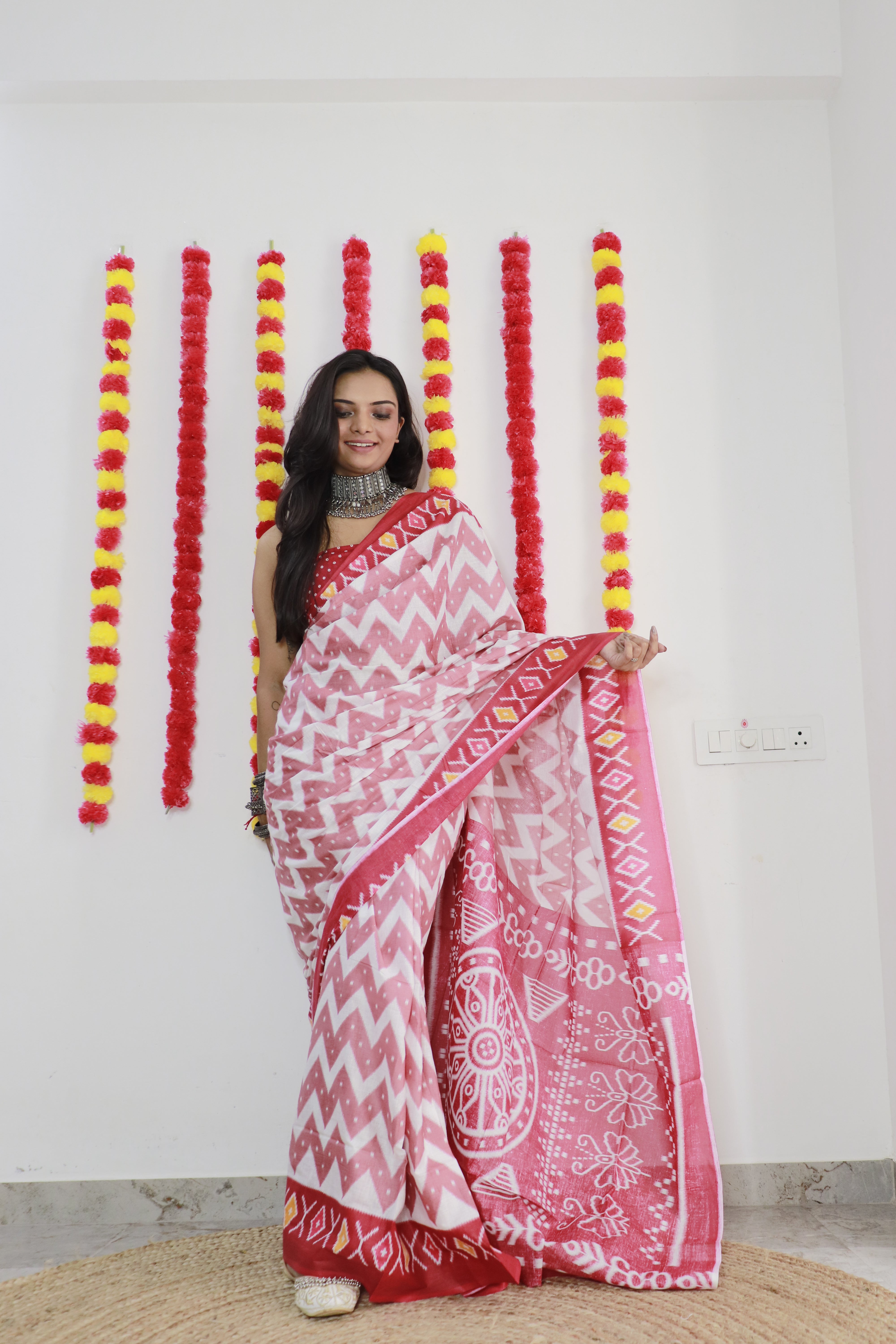 Printed Soft Pure Cotton Saree With Unstitched Blouse.