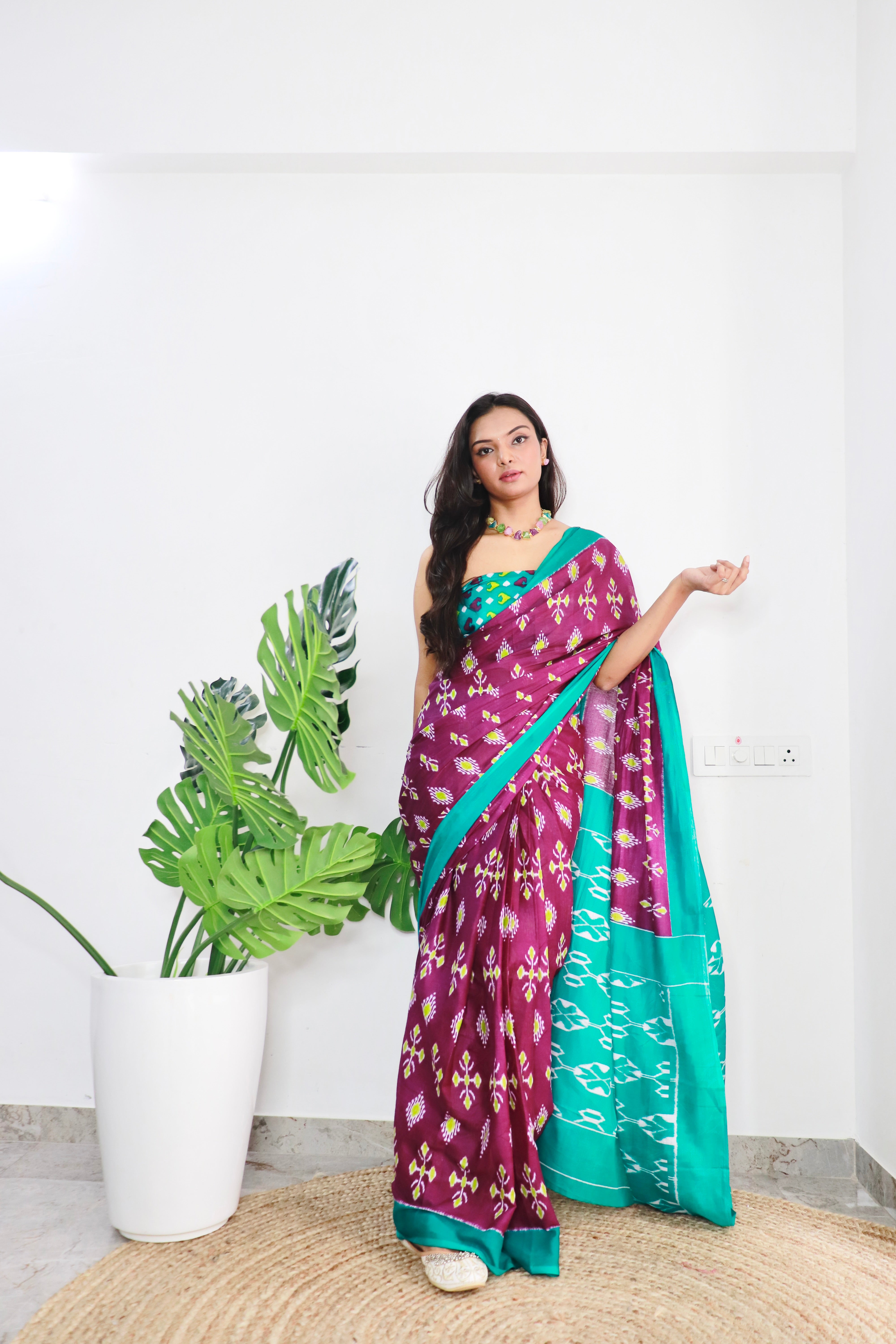 Maroon Printed 100% Soft Pure Cotton Saree With Unstitched Blouse.